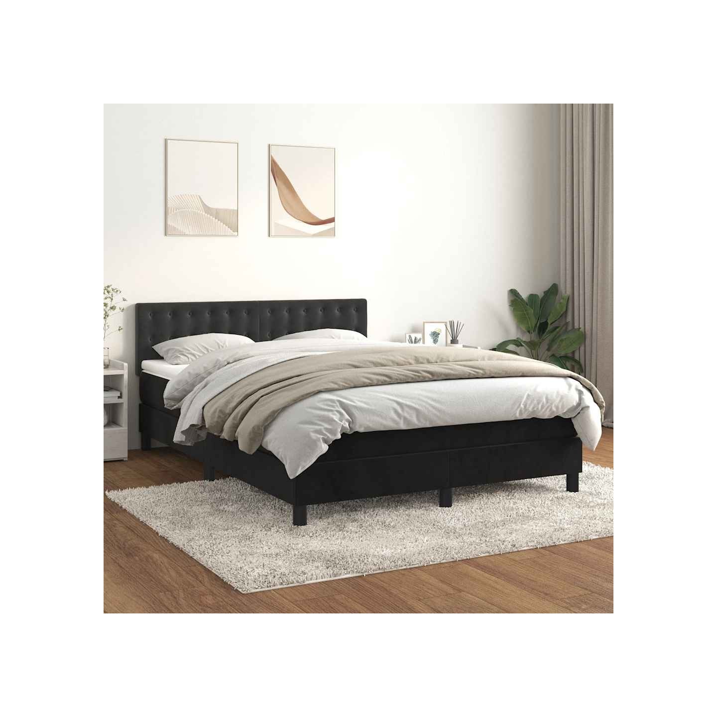Sommier à lattes de lit avec matelas Noir 140x200 cm Velours