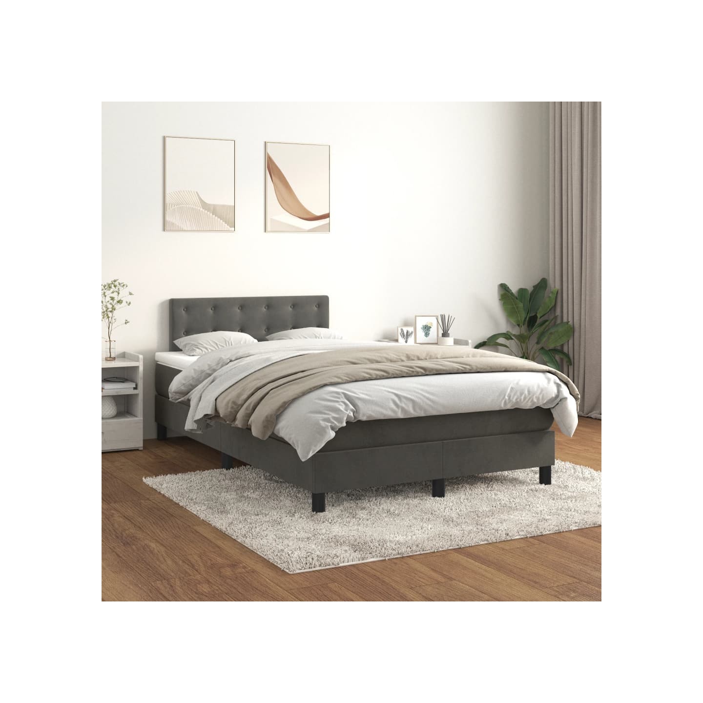 Sommier à lattes de lit et matelas Gris foncé 120x200cm Velours