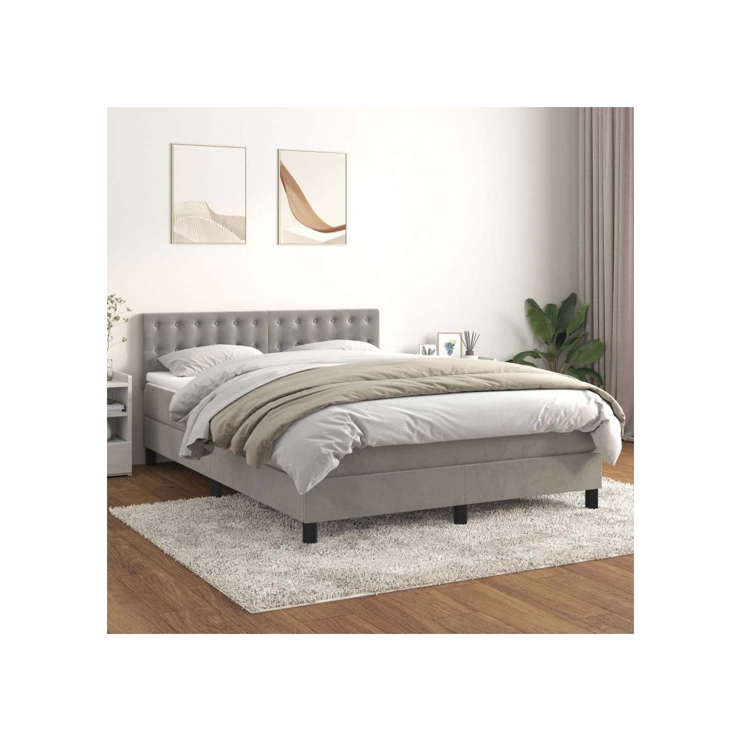 Sommier à lattes de lit et matelas Gris clair 140x190cm Velours