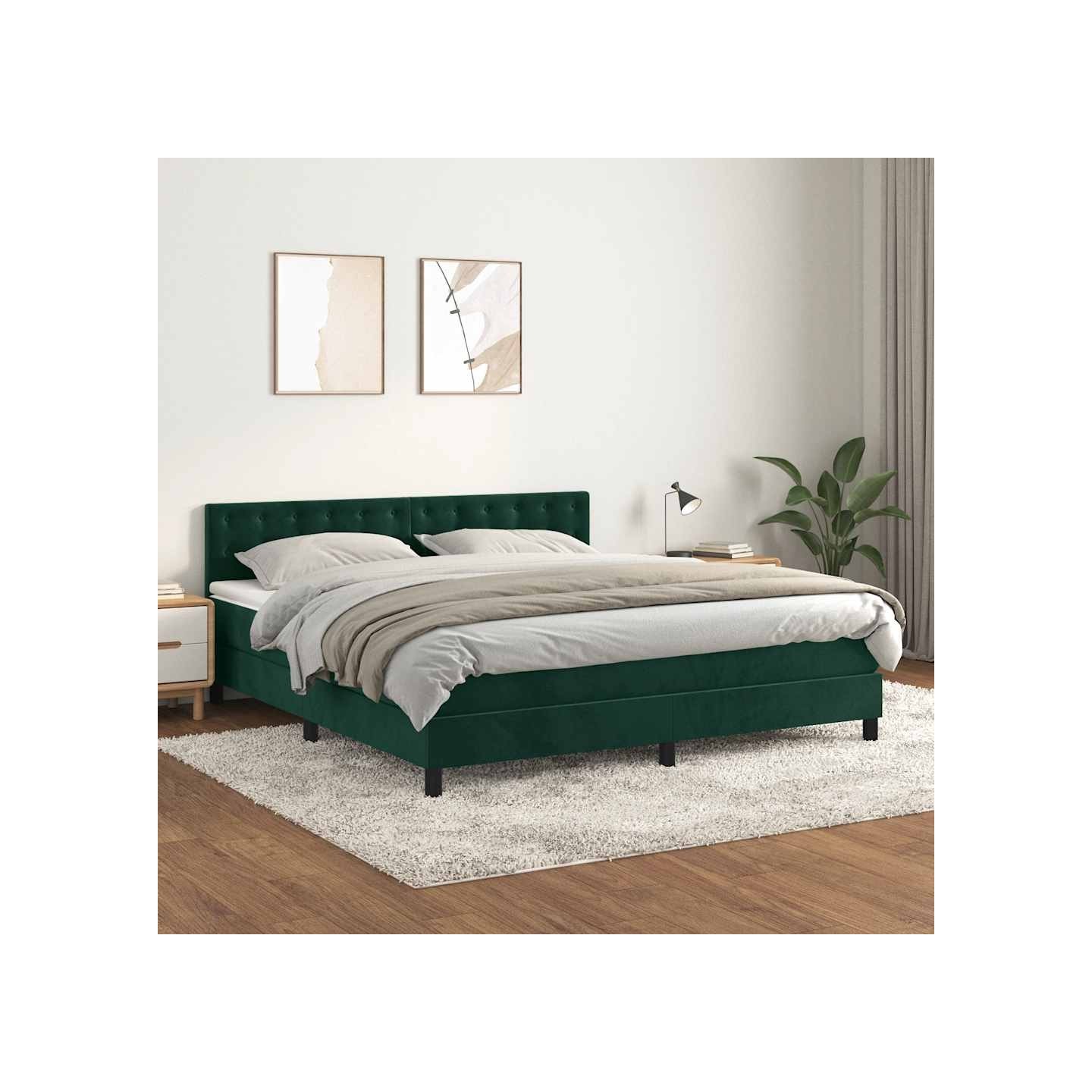 Sommier à lattes de lit et matelas Vert foncé 160x200cm Velours