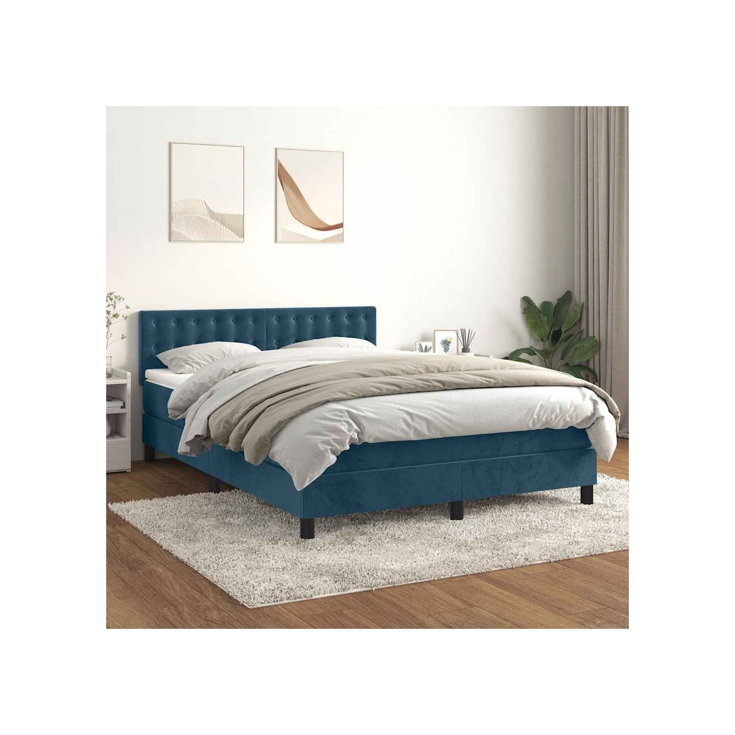 Sommier à lattes de lit et matelas Bleu foncé 140x200cm Velours