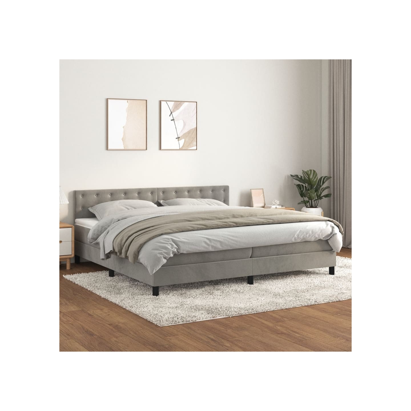 Sommier à lattes de lit et matelas Gris clair 200x200cm Velours