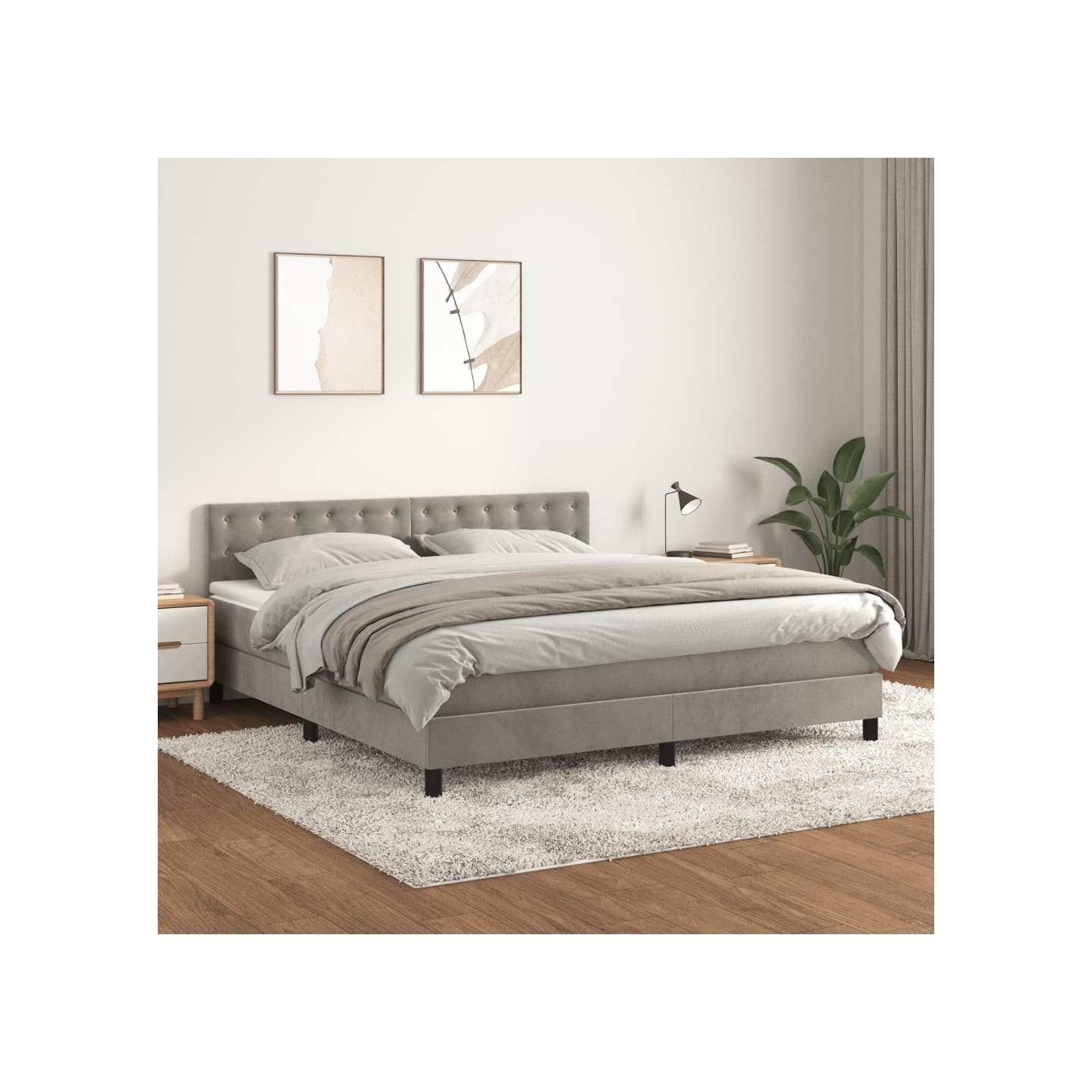 Sommier à lattes de lit et matelas Gris clair 160x200cm Velours