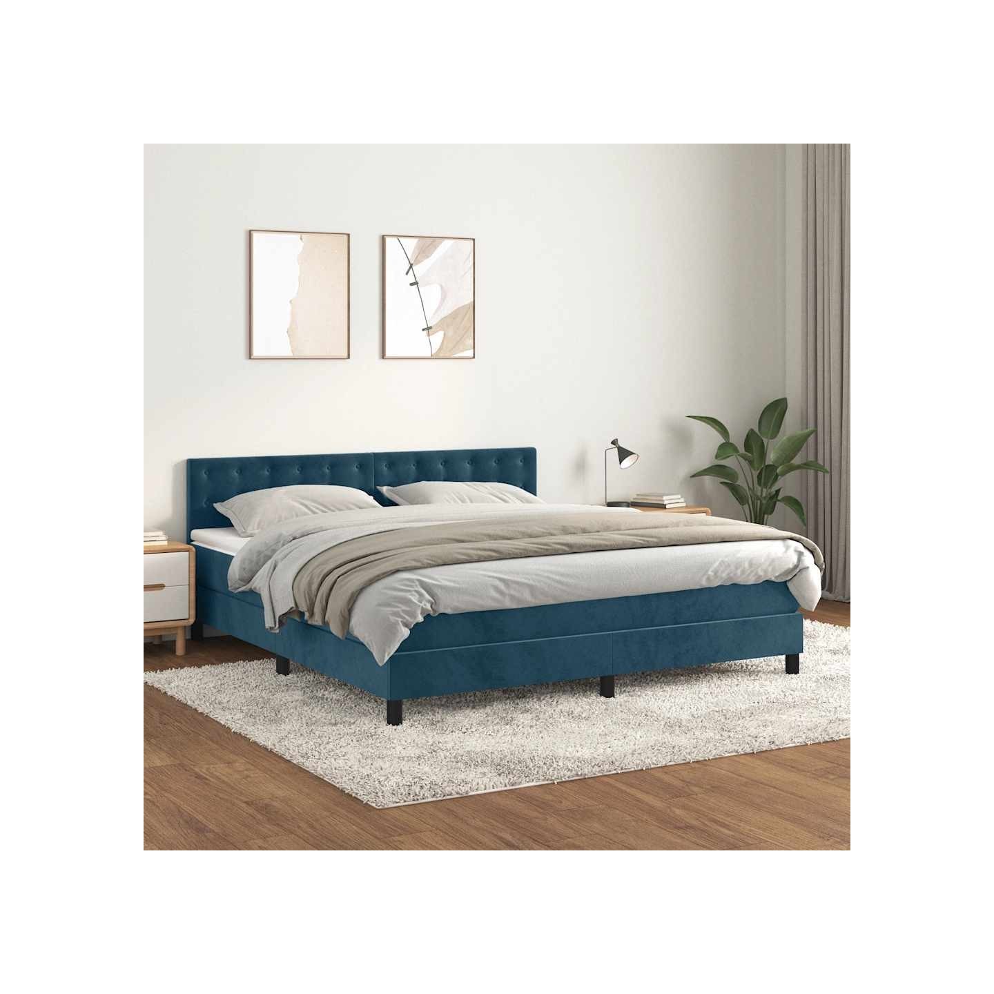 Sommier à lattes de lit et matelas Bleu foncé 160x200cm Velours