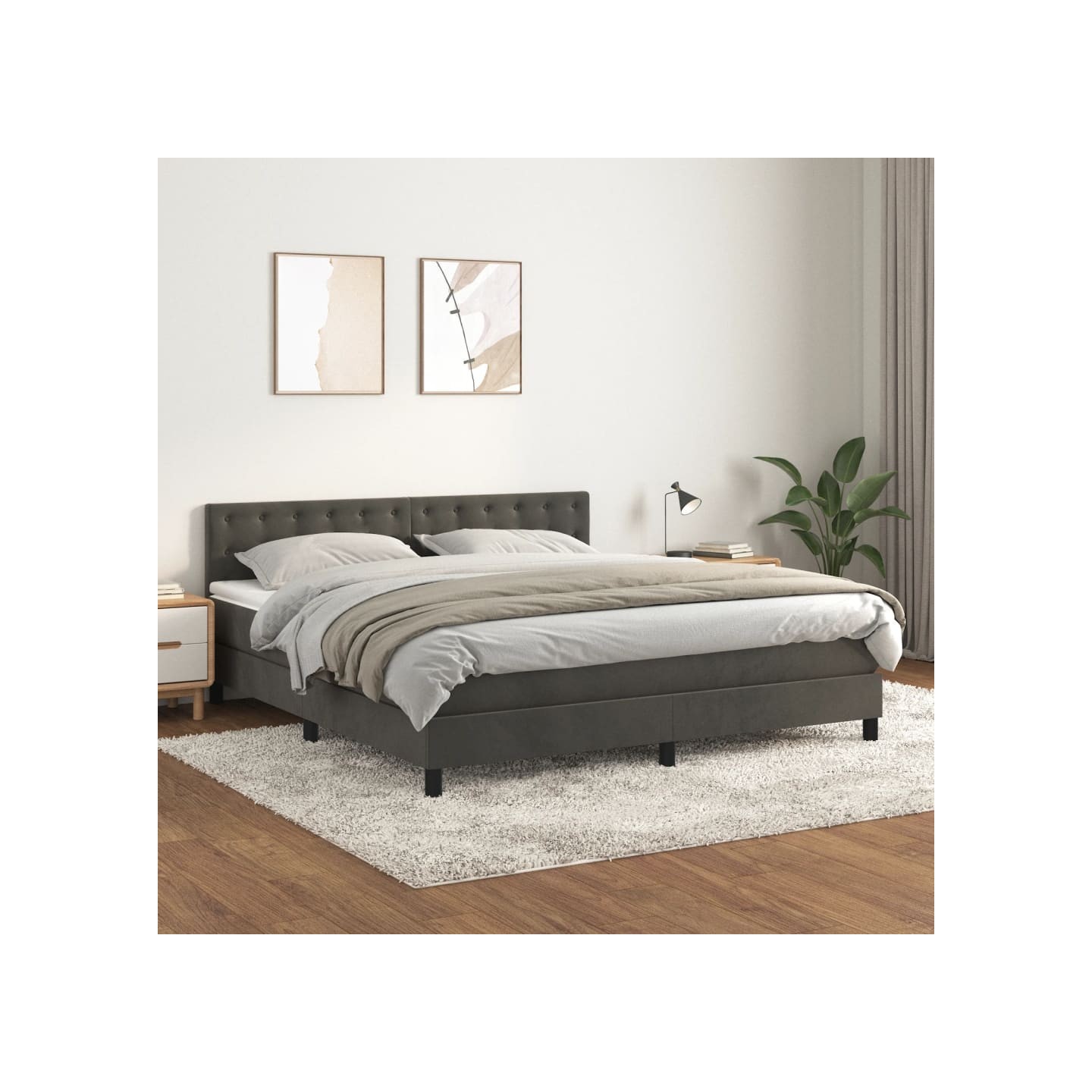 Sommier à lattes de lit et matelas Gris foncé 160x200cm Velours