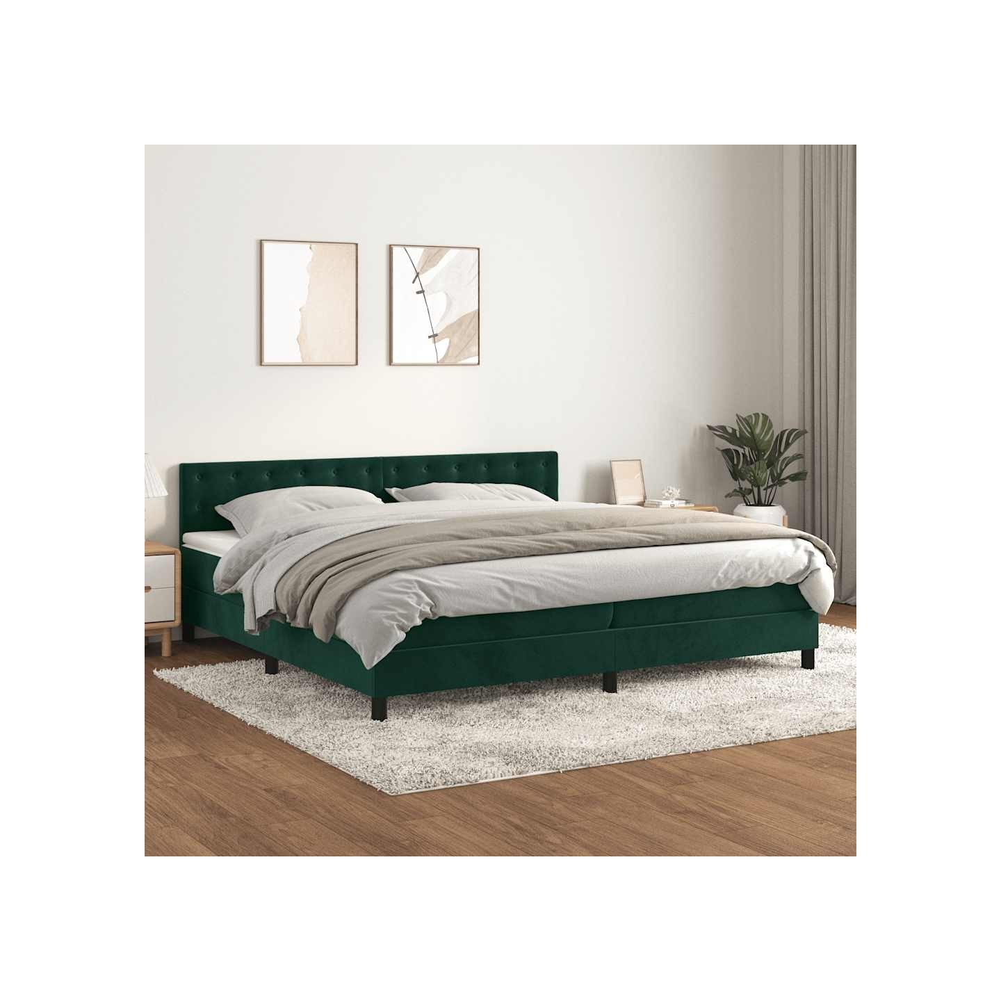 Sommier à lattes de lit et matelas Vert foncé 200x200cm Velours