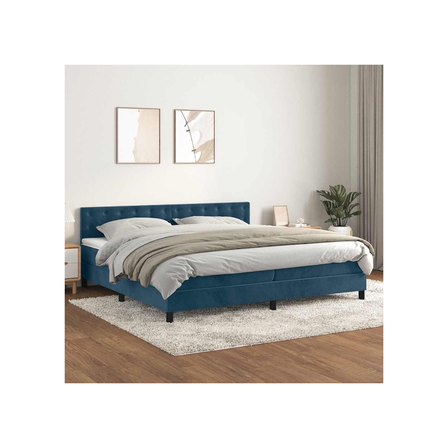 Sommier à lattes de lit et matelas Bleu foncé 200x200cm Velours