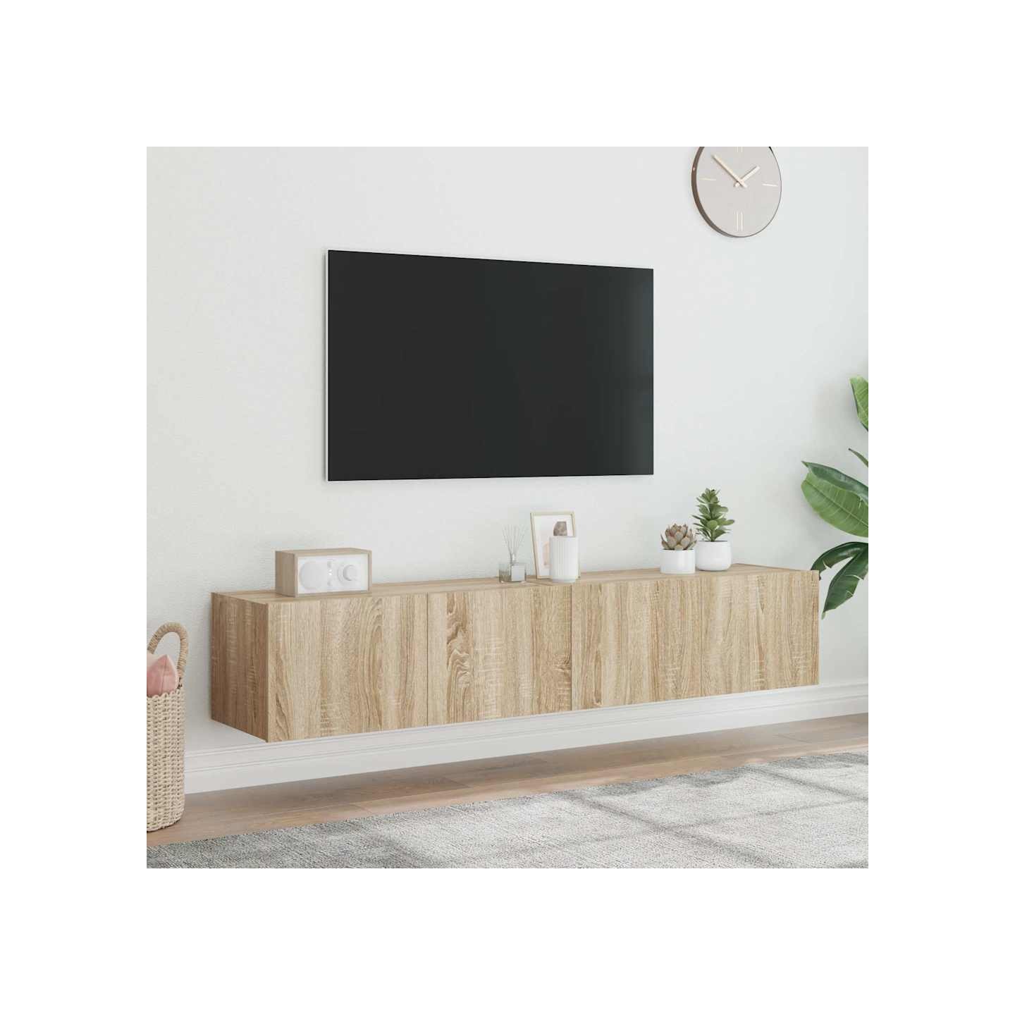 Meubles TV muraux lumières LED 2 pcs chêne sonoma 80x35x31 cm
