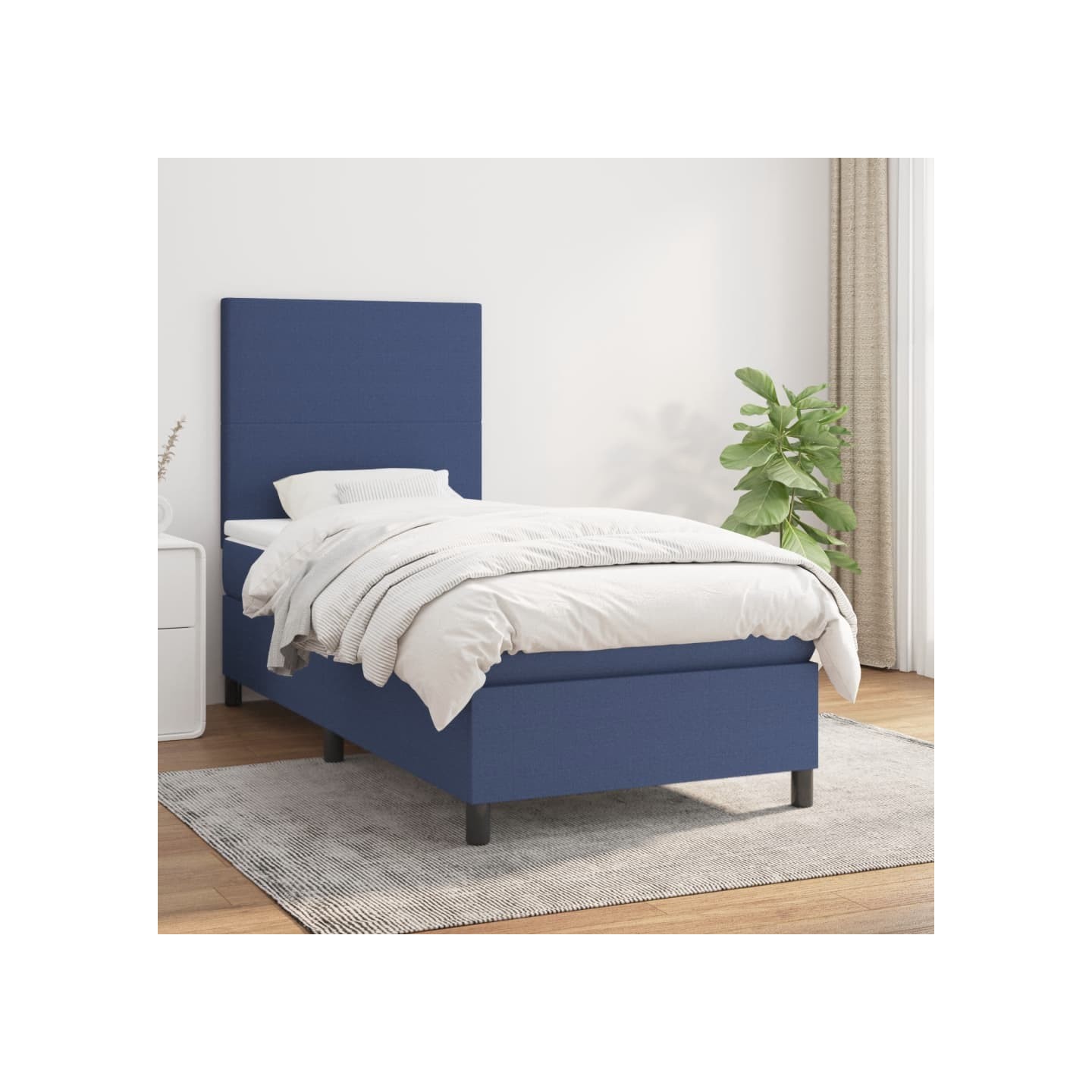 Sommier à lattes de lit avec matelas Bleu 90x200 cm Tissu