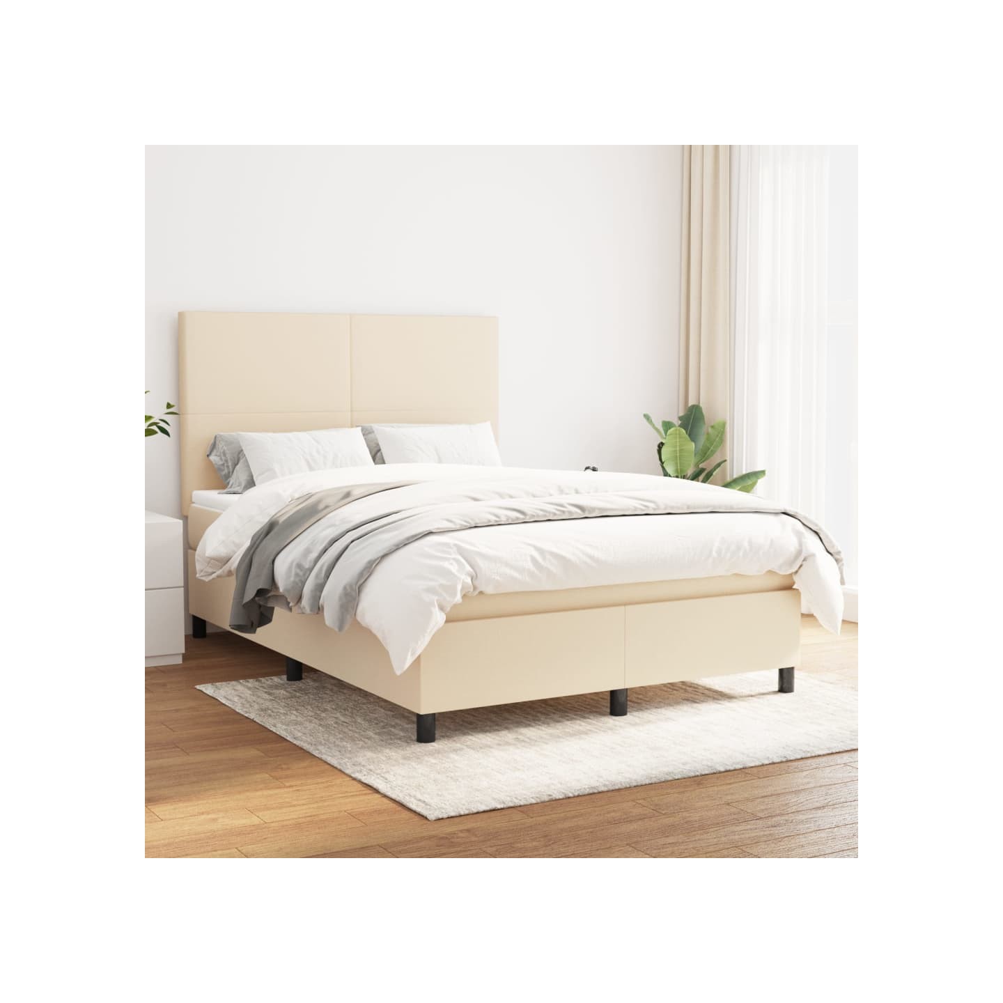 Sommier à lattes de lit avec matelas Crème 140x190 cm Tissu
