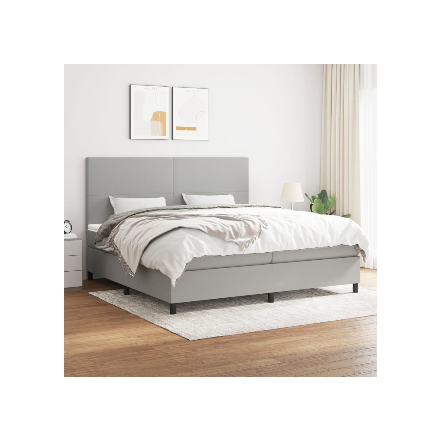 Sommier à lattes de lit avec matelas Gris clair 200x200cm Tissu