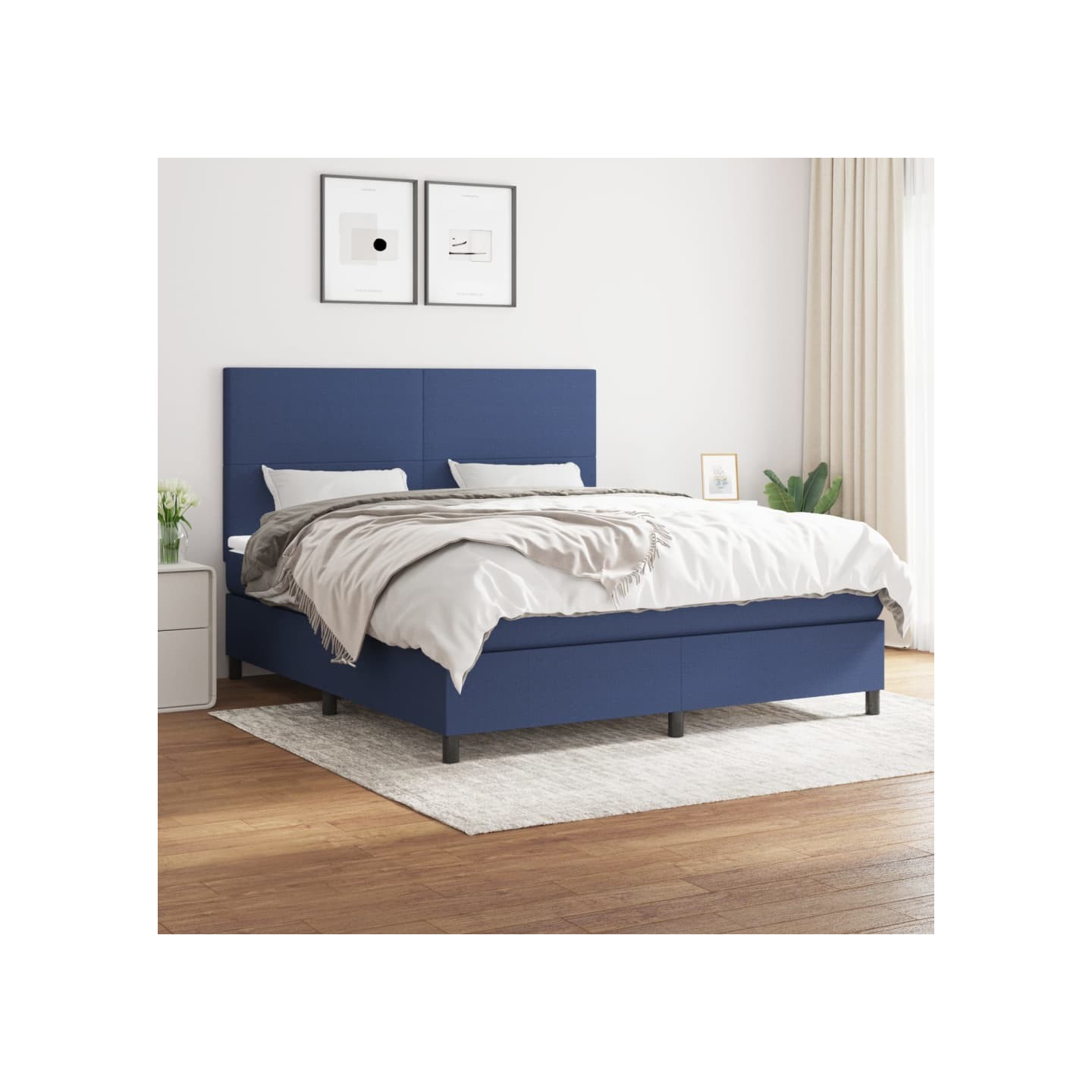 Sommier à lattes de lit avec matelas Bleu 180x200 cm Tissu