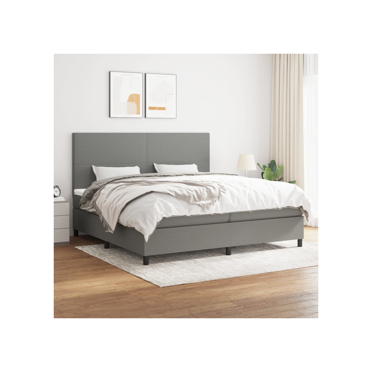Sommier à lattes de lit avec matelas Gris foncé 200x200cm Tissu