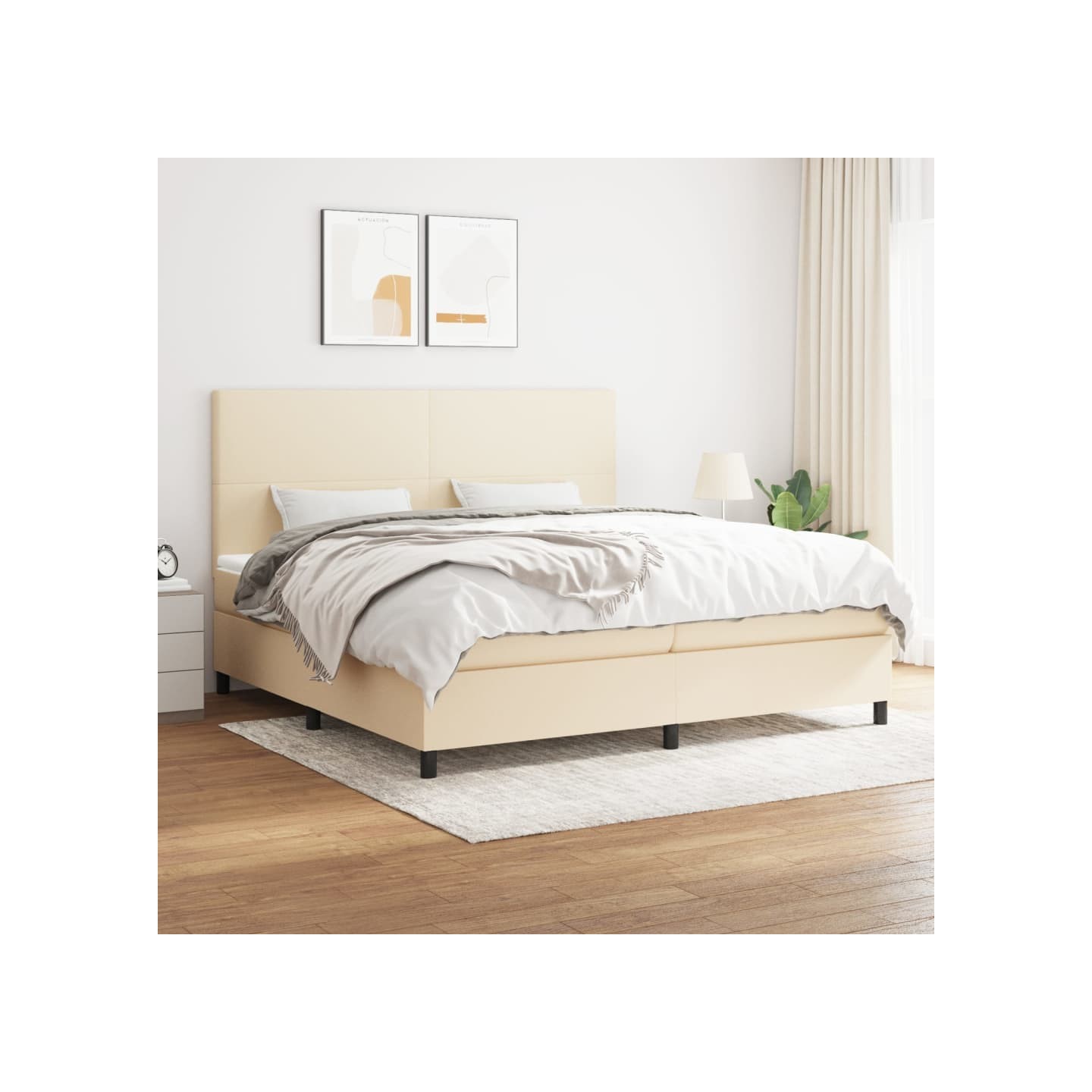 Sommier à lattes de lit avec matelas Crème 200x200 cm Tissu