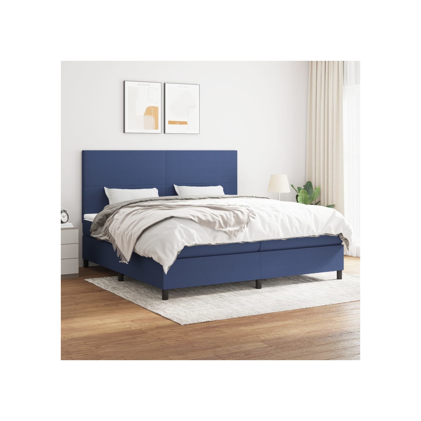 Sommier à lattes de lit avec matelas Bleu 200x200 cm Tissu