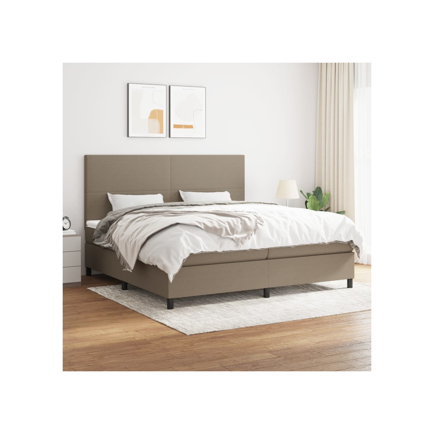Sommier à lattes de lit avec matelas Taupe 200x200 cm Tissu