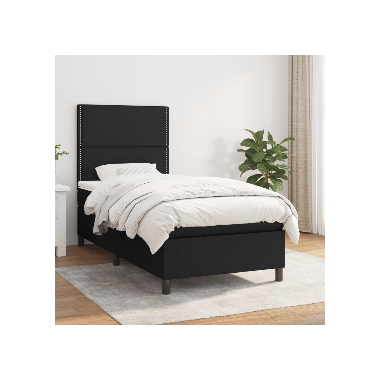 Sommier à lattes de lit avec matelas Noir 100x200 cm Tissu