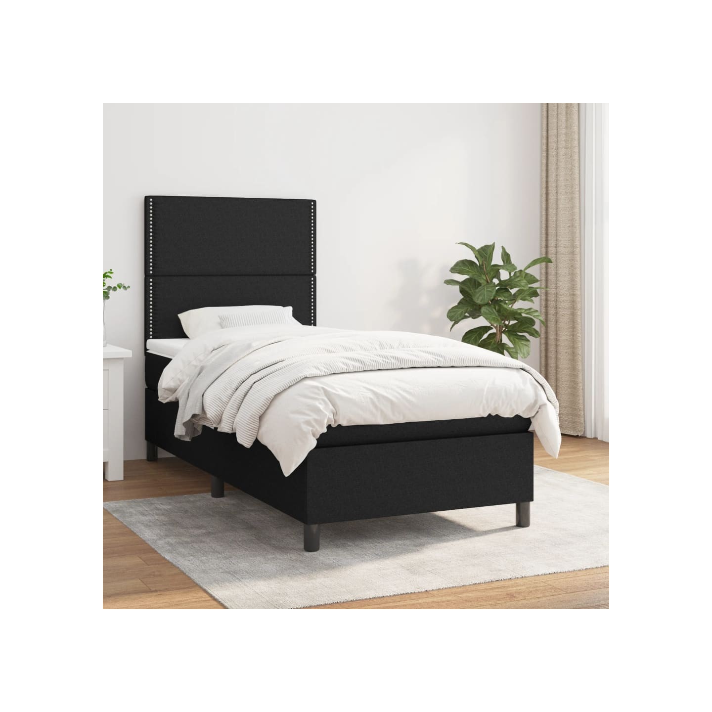 Sommier à lattes de lit avec matelas Noir 90x200 cm Tissu