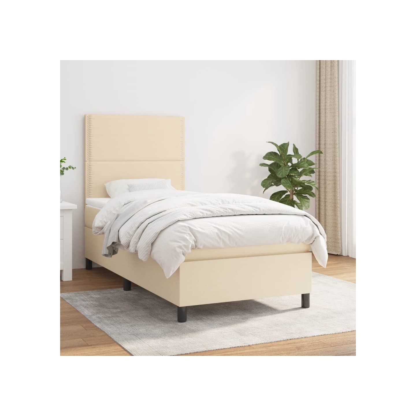 Sommier à lattes de lit et matelas Crème 90x190 cm Tissu
