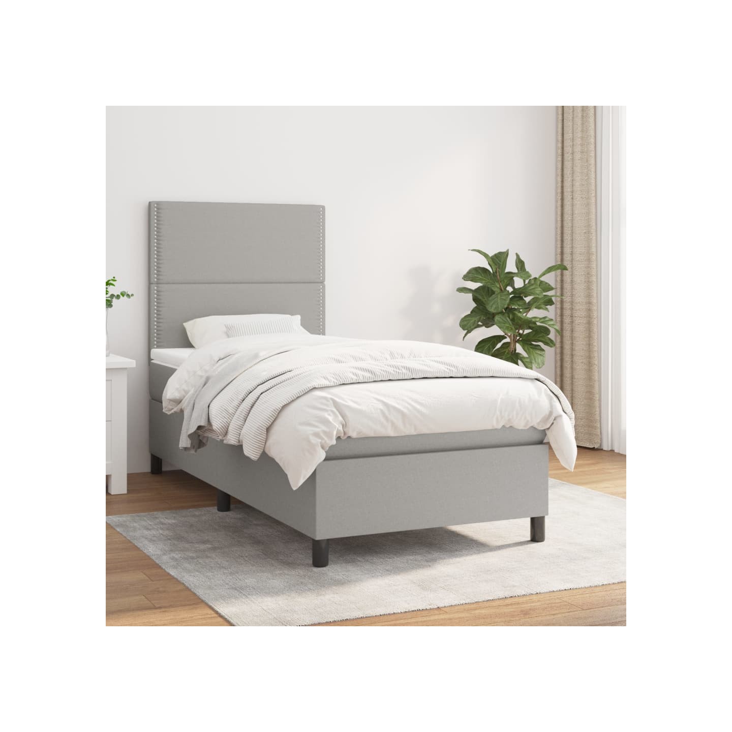 Sommier à lattes de lit avec matelas Gris clair 100x200cm Tissu