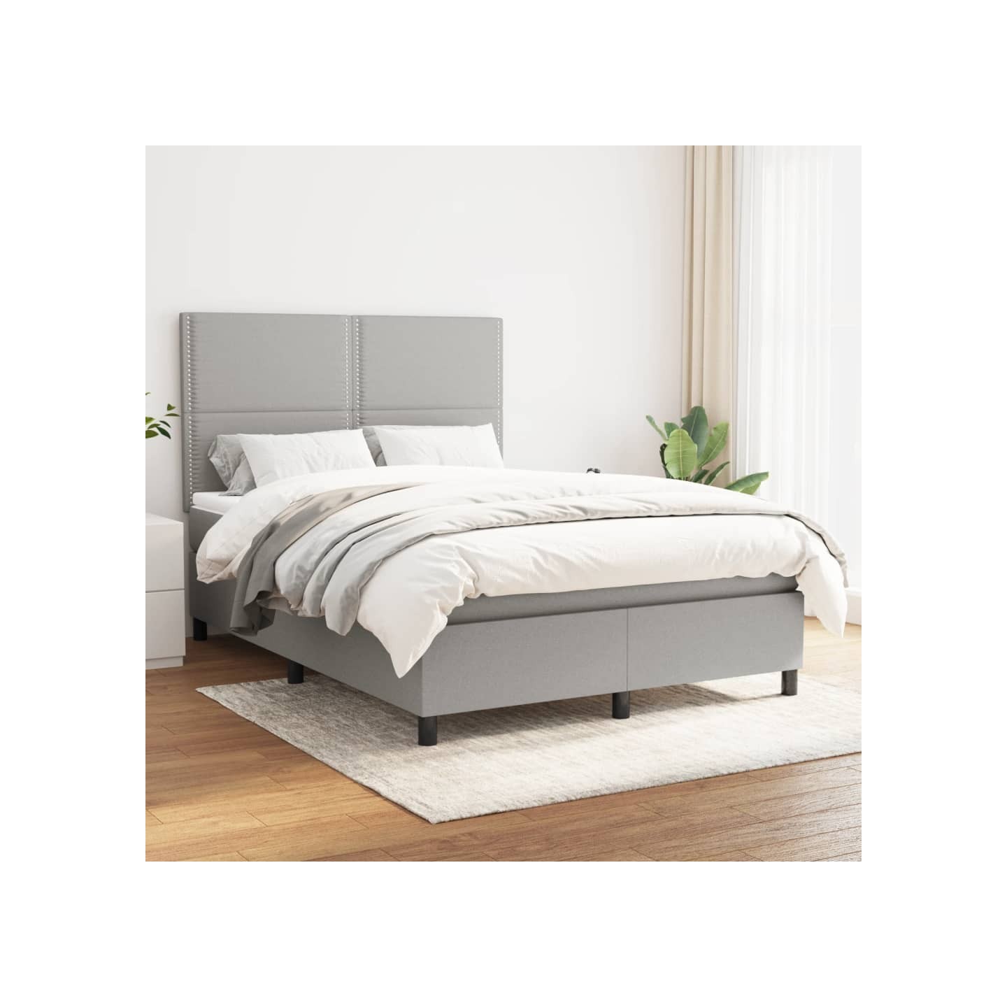 Sommier à lattes de lit avec matelas Gris clair 140x190cm Tissu