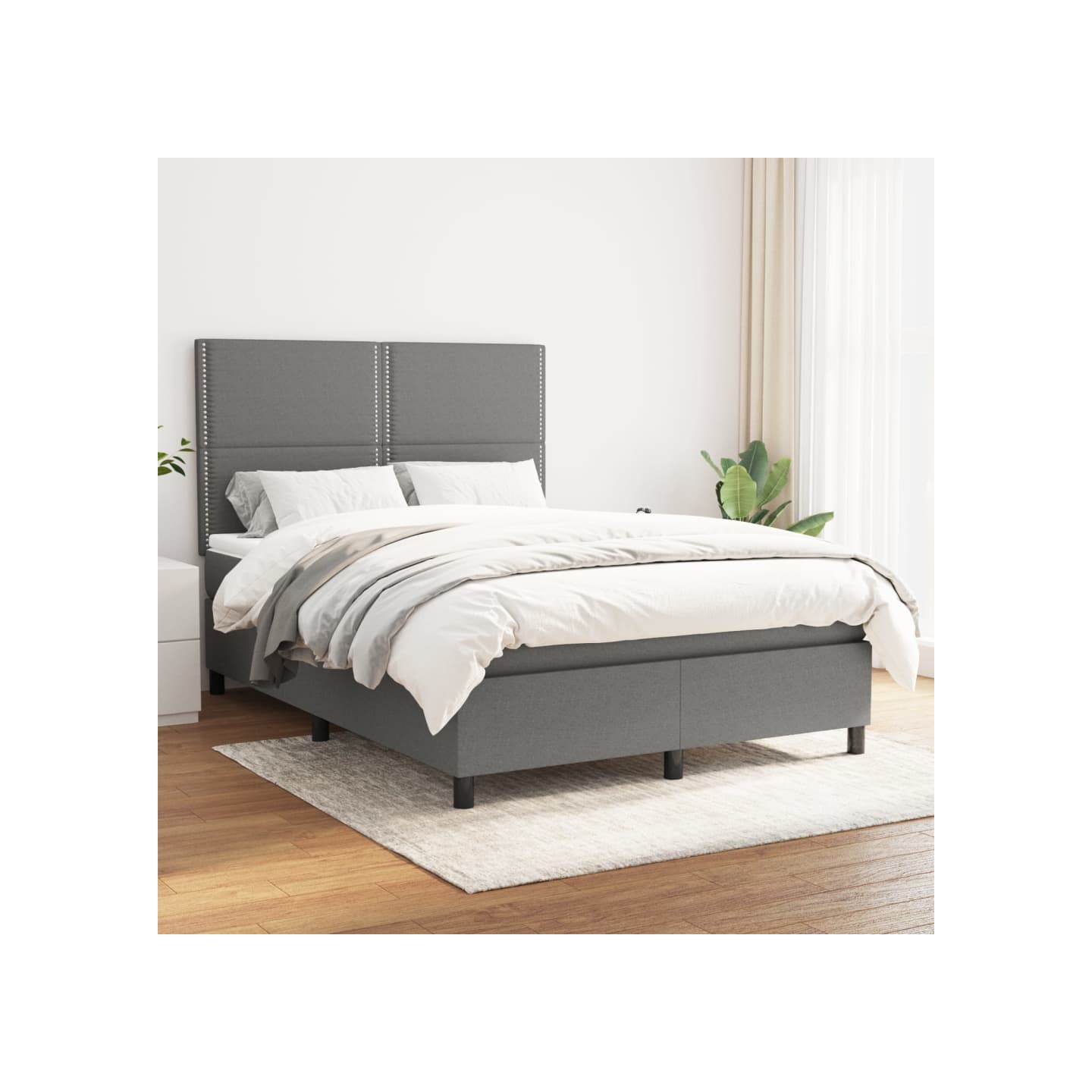 Sommier à lattes de lit avec matelas Gris foncé 140x190cm Tissu