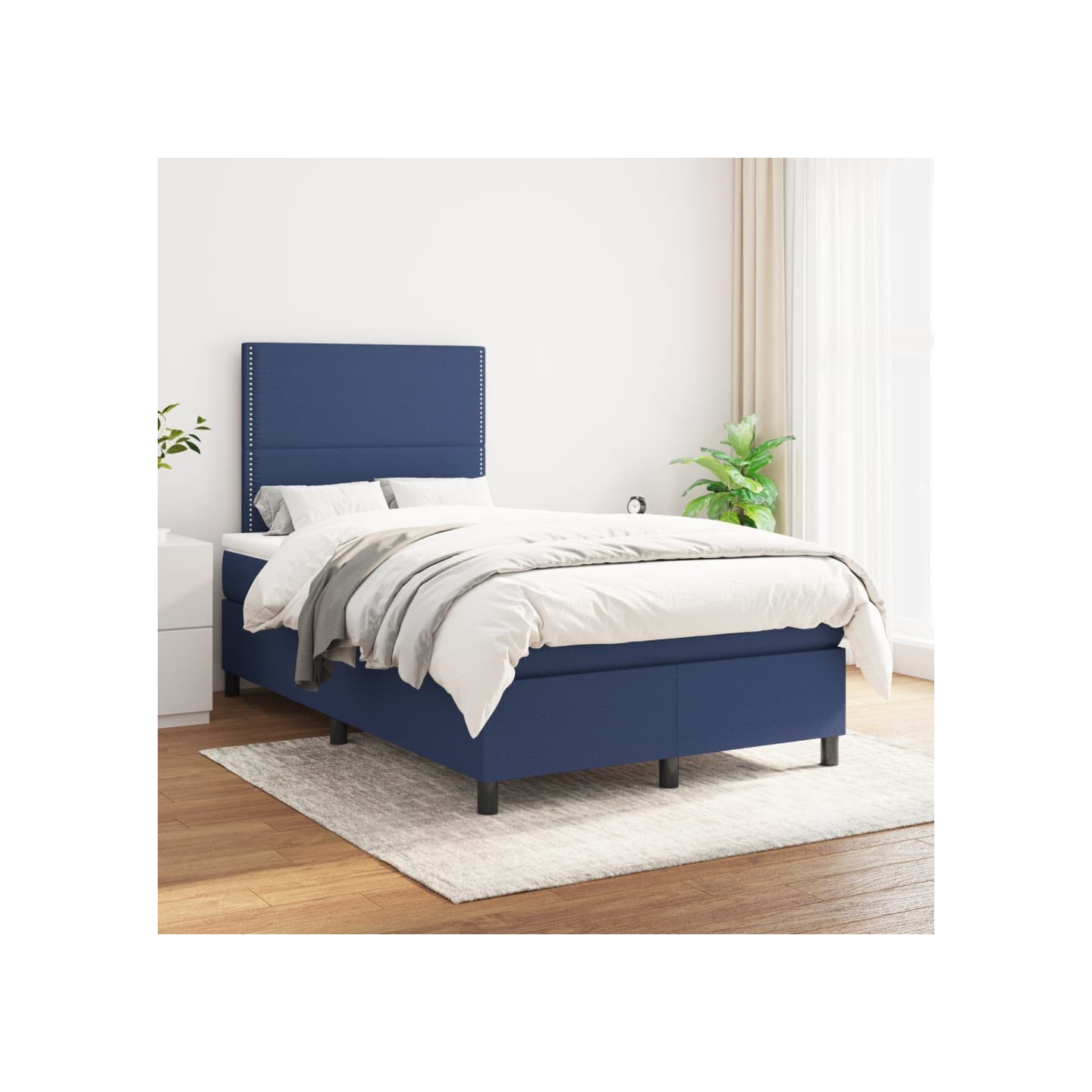 Sommier à lattes de lit avec matelas Bleu 120x200 cm Tissu