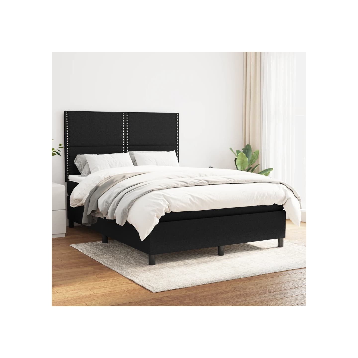 Sommier à lattes de lit avec matelas Noir 140x190 cm Tissu