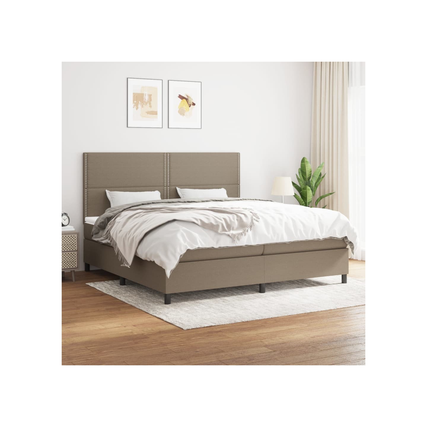 Sommier à lattes de lit avec matelas Taupe 200x200 cm Tissu