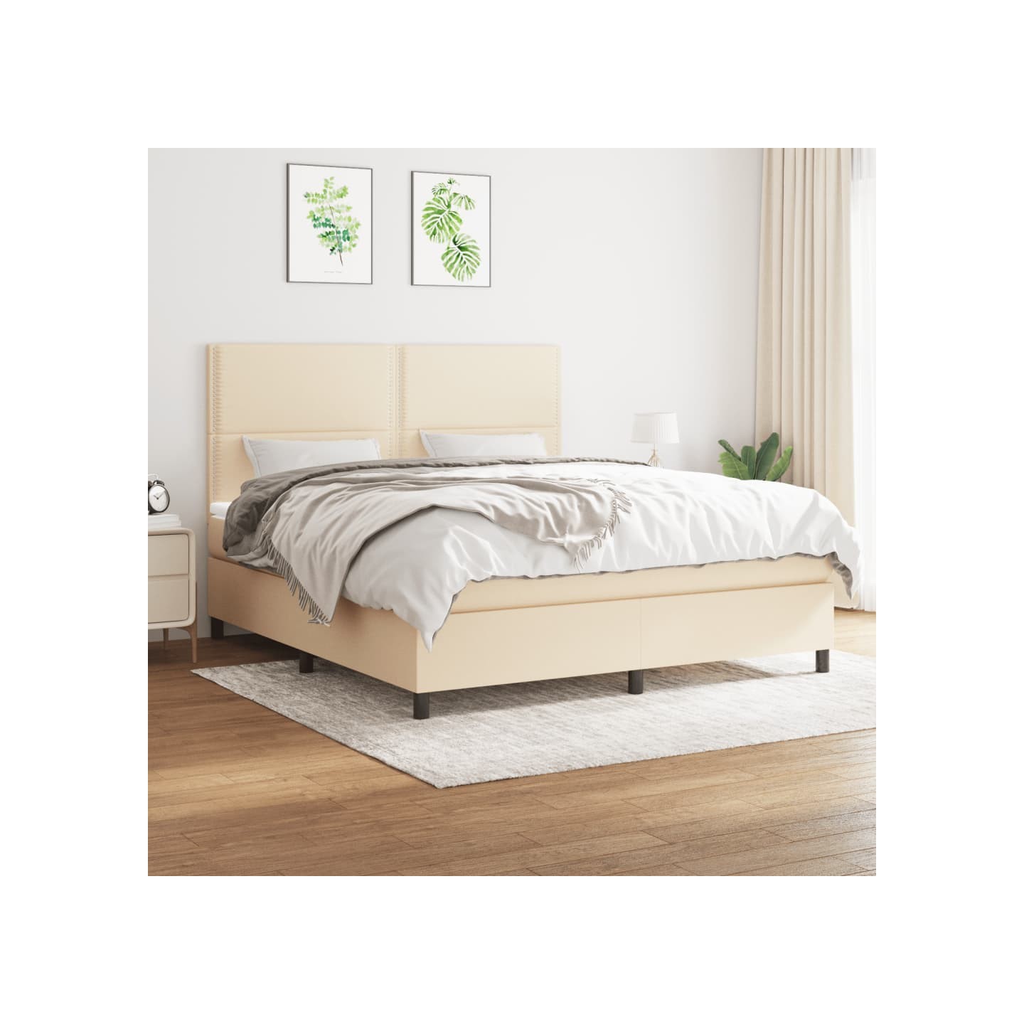 Sommier à lattes de lit avec matelas Crème 180x200 cm Tissu
