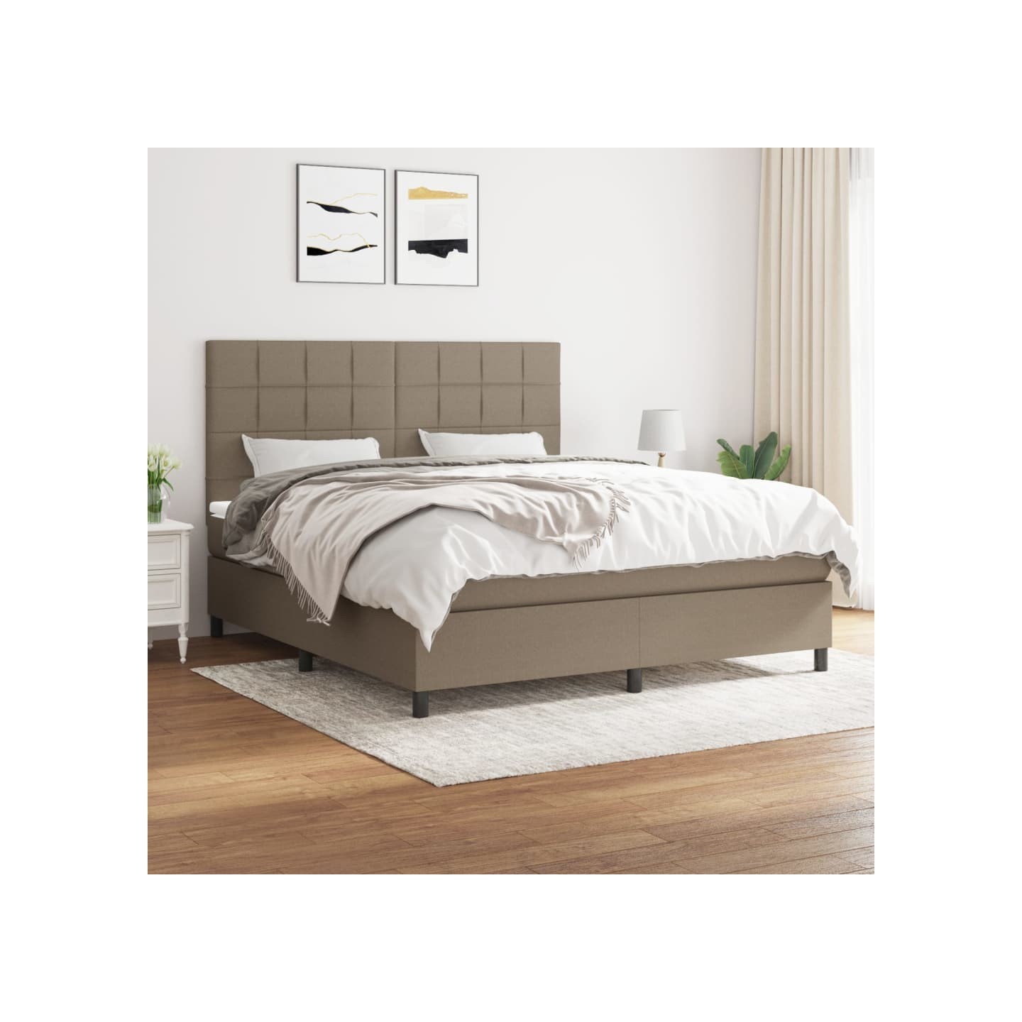 Sommier à lattes de lit avec matelas Taupe 160x200 cm Tissu