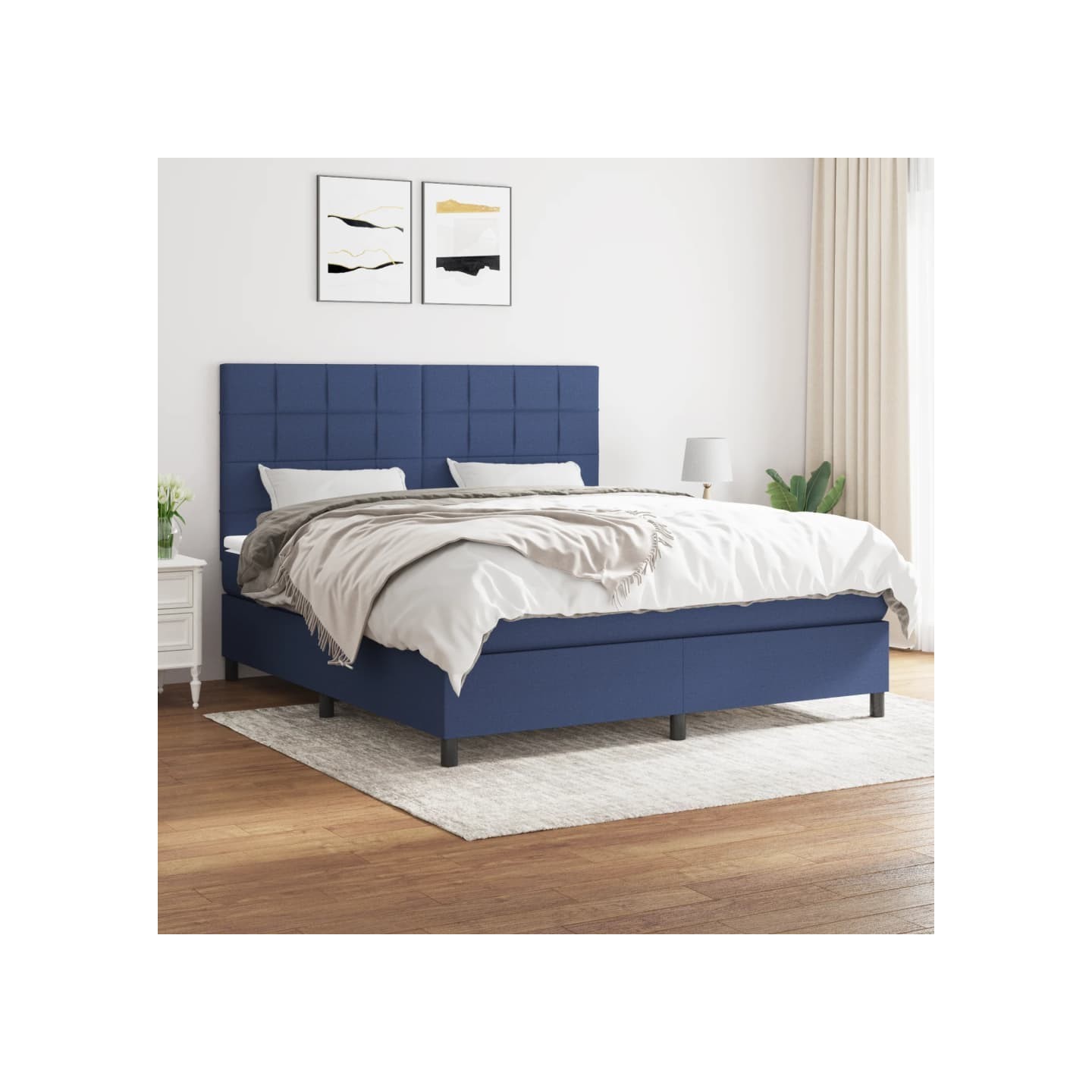 Sommier à lattes de lit avec matelas Bleu 180x200 cm Tissu