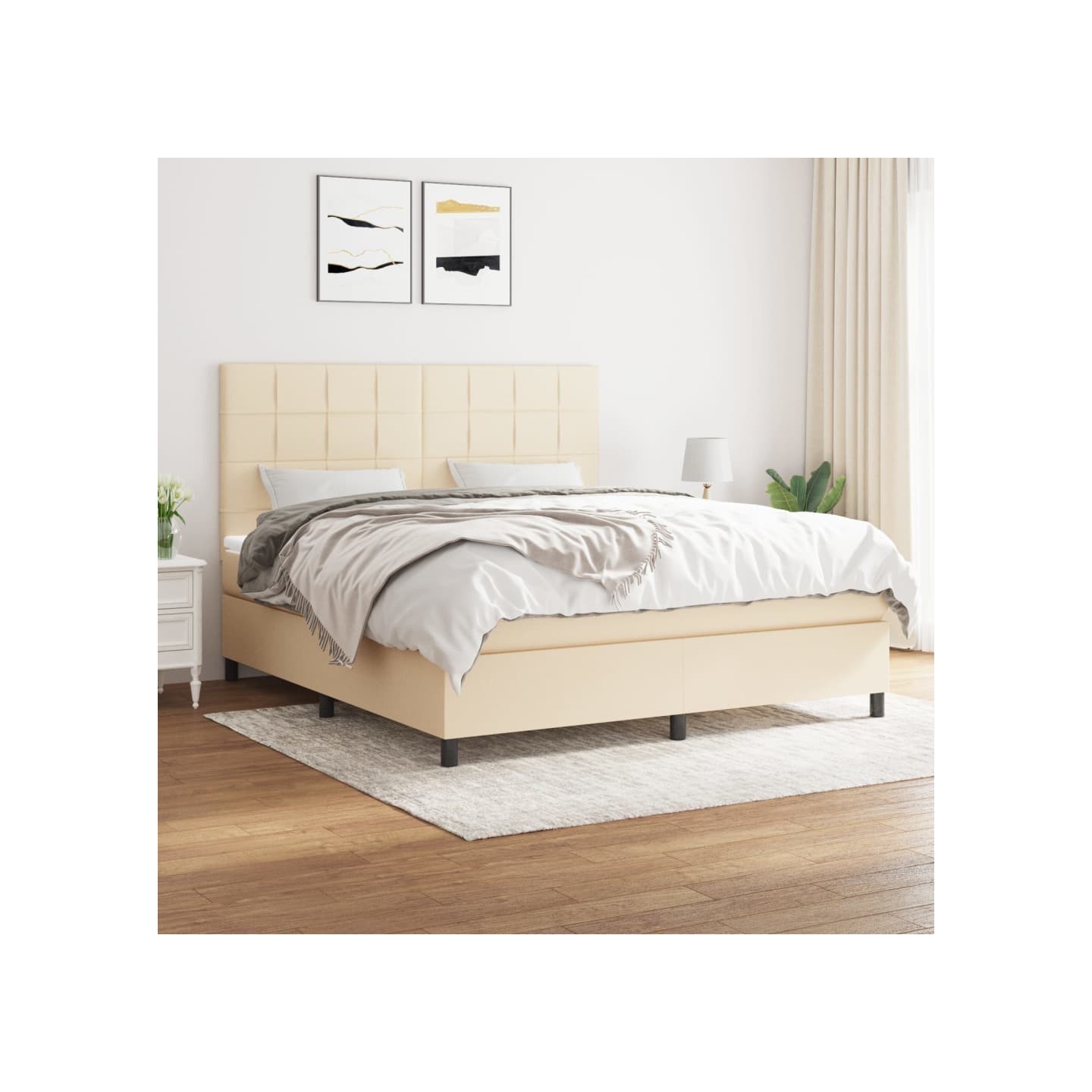 Sommier à lattes de lit avec matelas Crème 180x200 cm Tissu