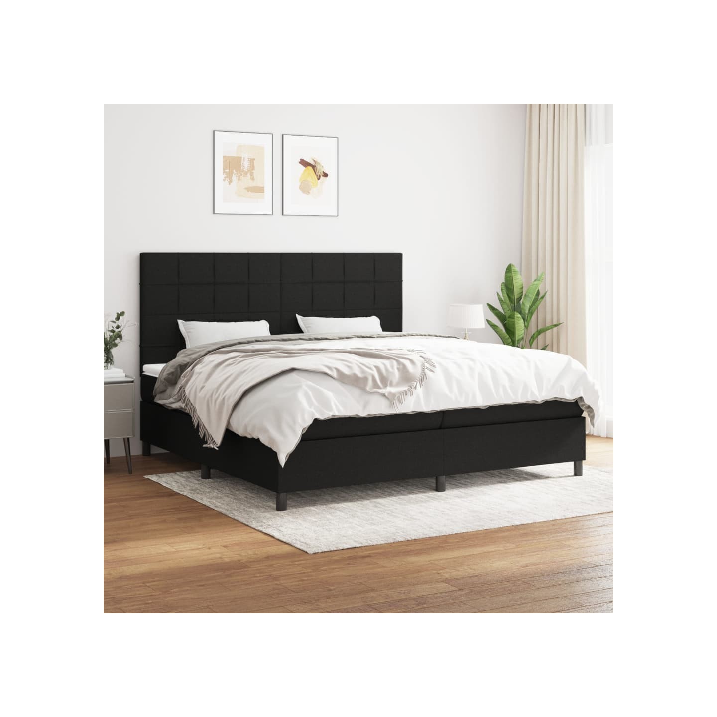 Sommier à lattes de lit avec matelas Noir 200x200 cm Tissu