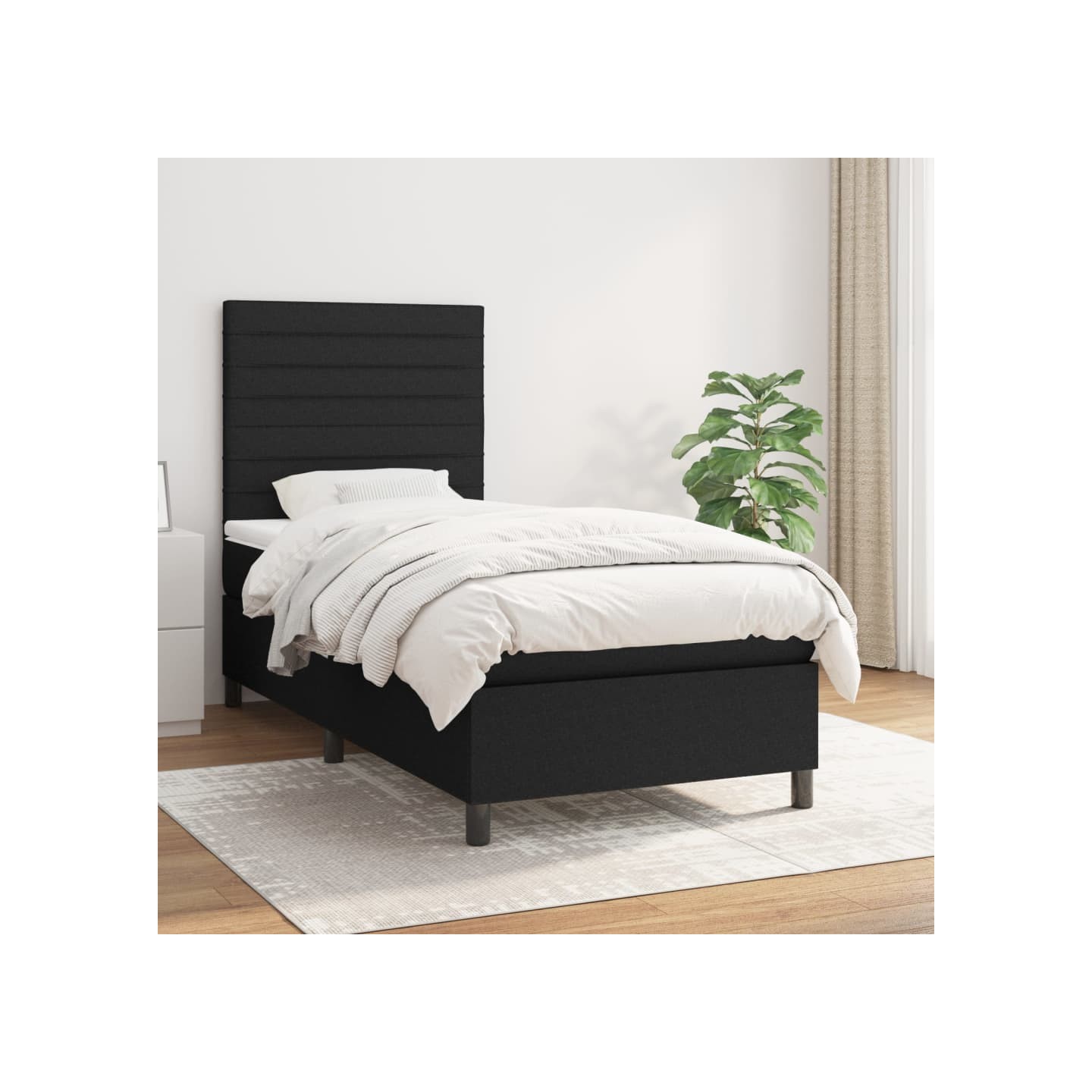 Sommier à lattes de lit avec matelas Noir 90x200 cm Tissu