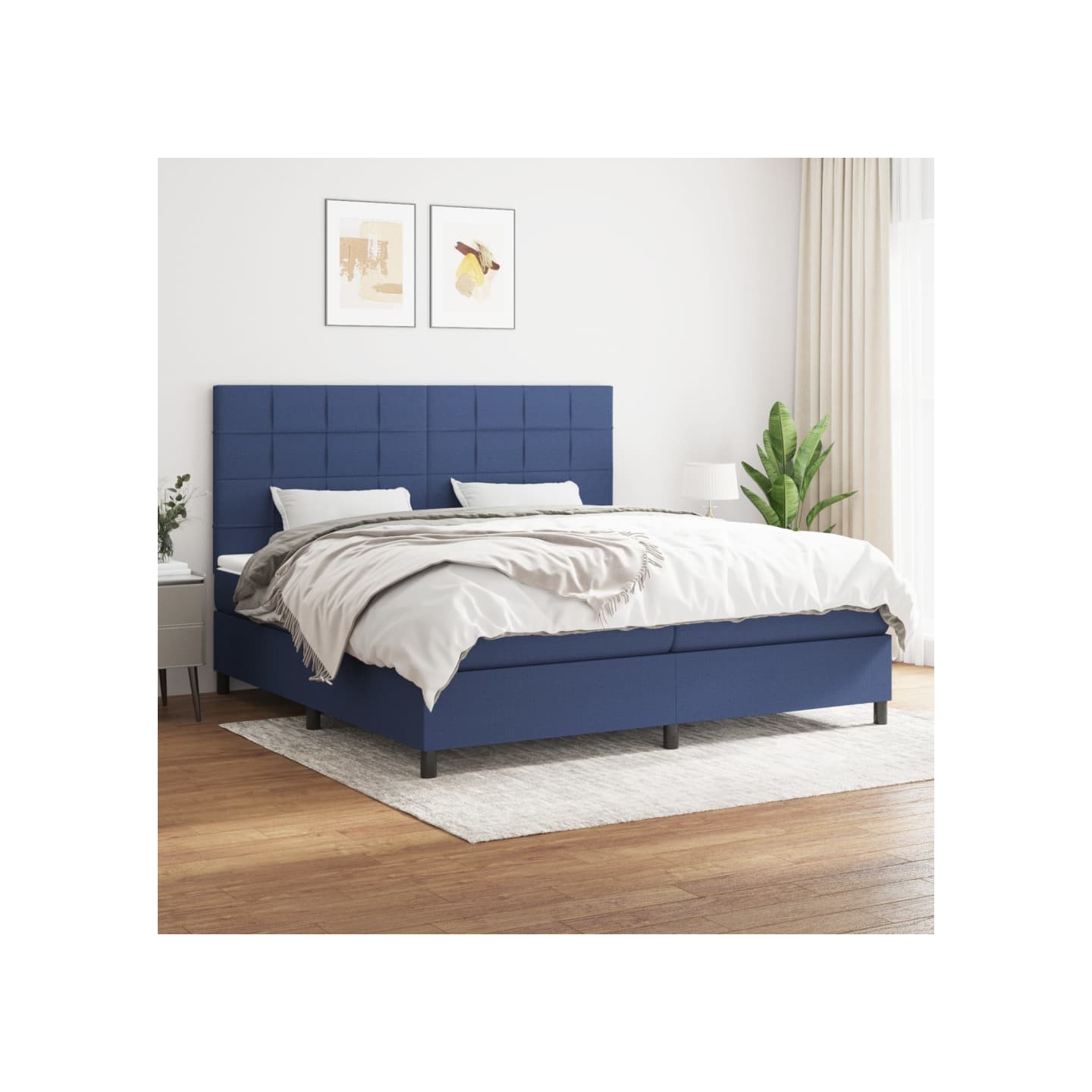 Sommier à lattes de lit avec matelas Bleu 200x200 cm Tissu