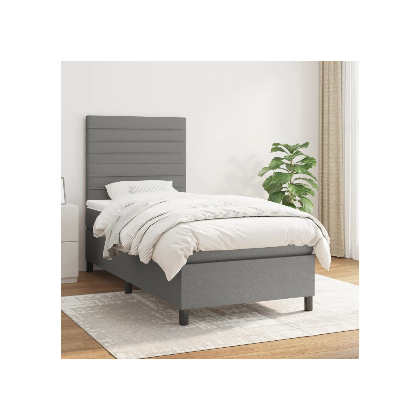 Sommier à lattes de lit et matelas Gris foncé 90x190 cm Tissu