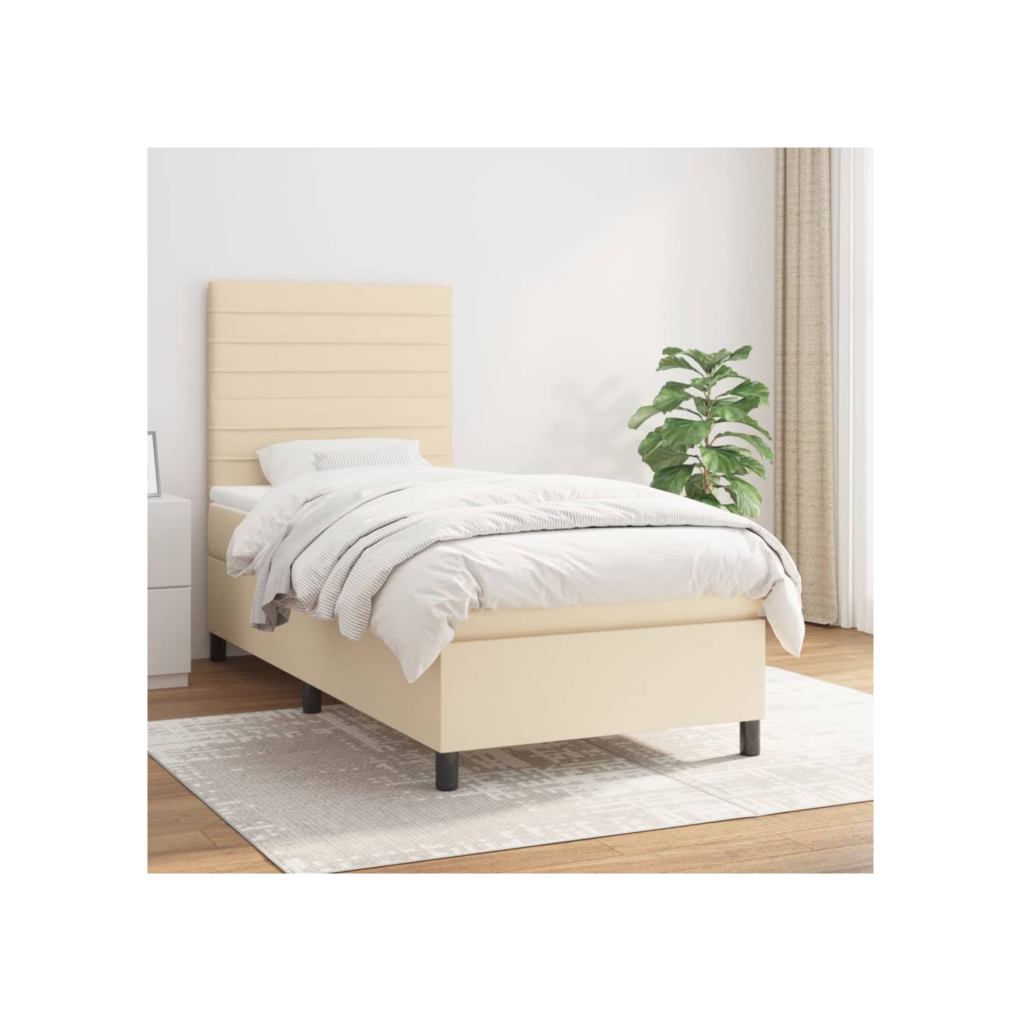 Sommier à lattes de lit avec matelas Crème 90x200 cm Tissu