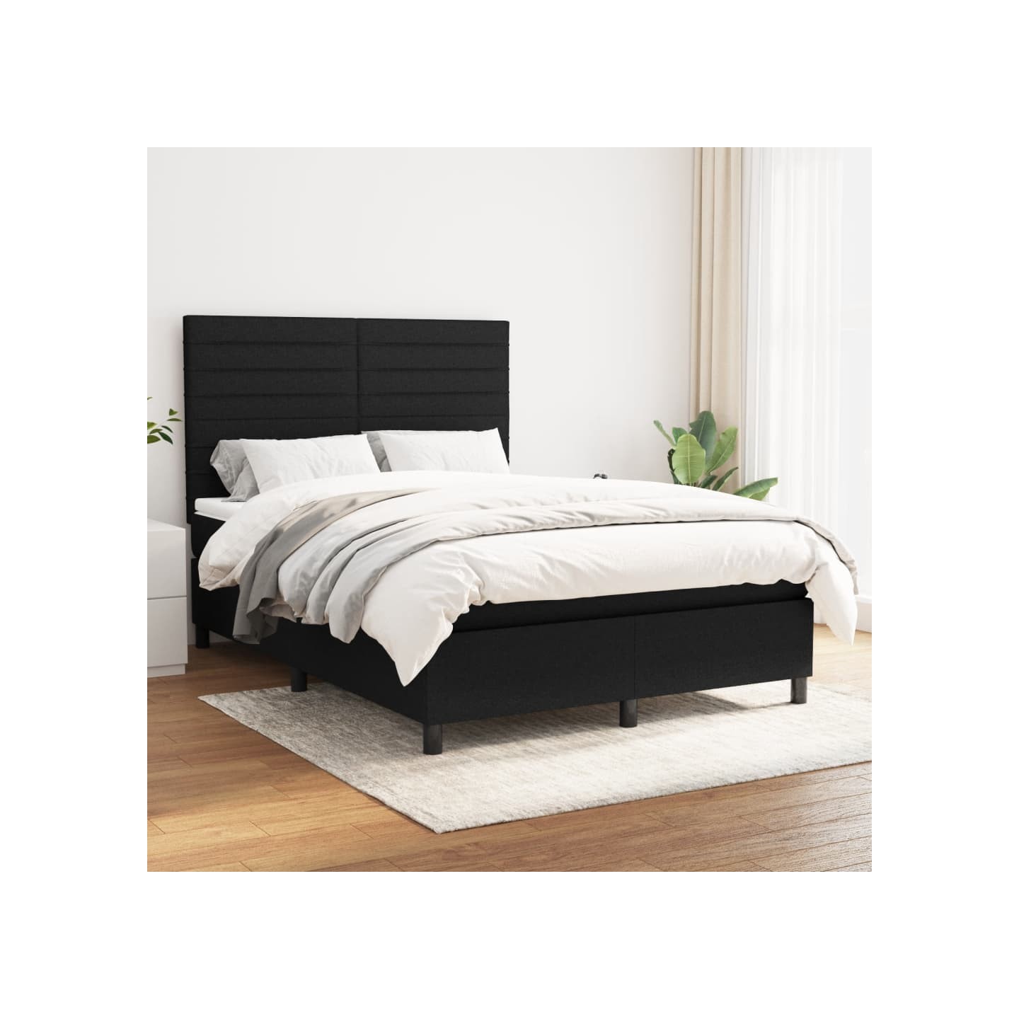 Sommier à lattes de lit avec matelas Noir 140x200 cm Tissu