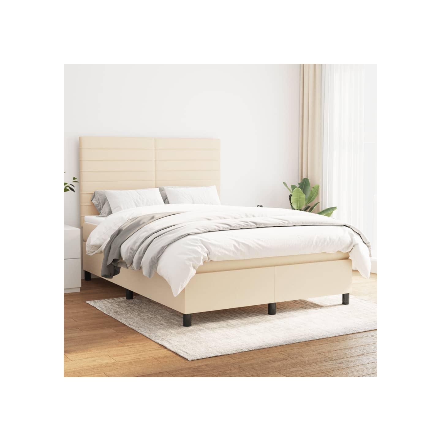 Sommier à lattes de lit avec matelas Crème 140x200 cm Tissu