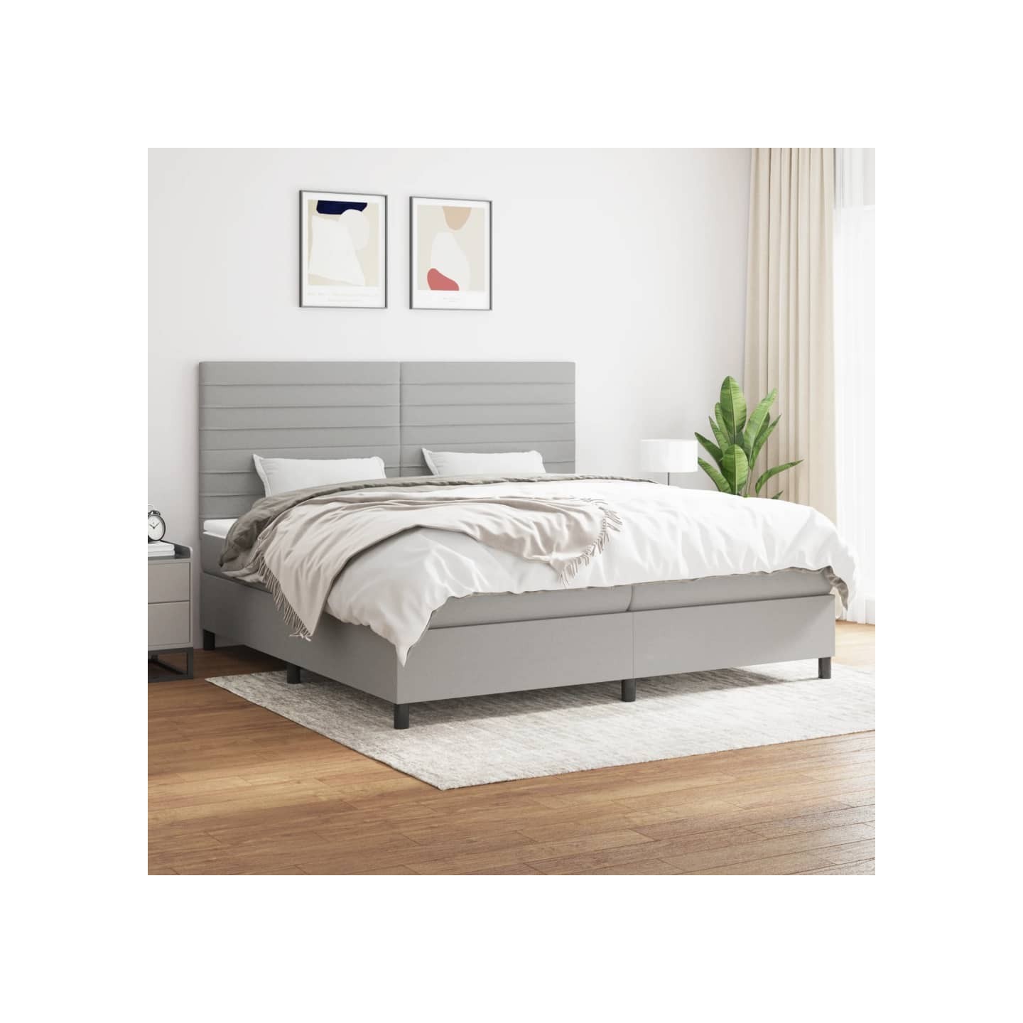 Sommier à lattes de lit avec matelas Gris clair 200x200cm Tissu