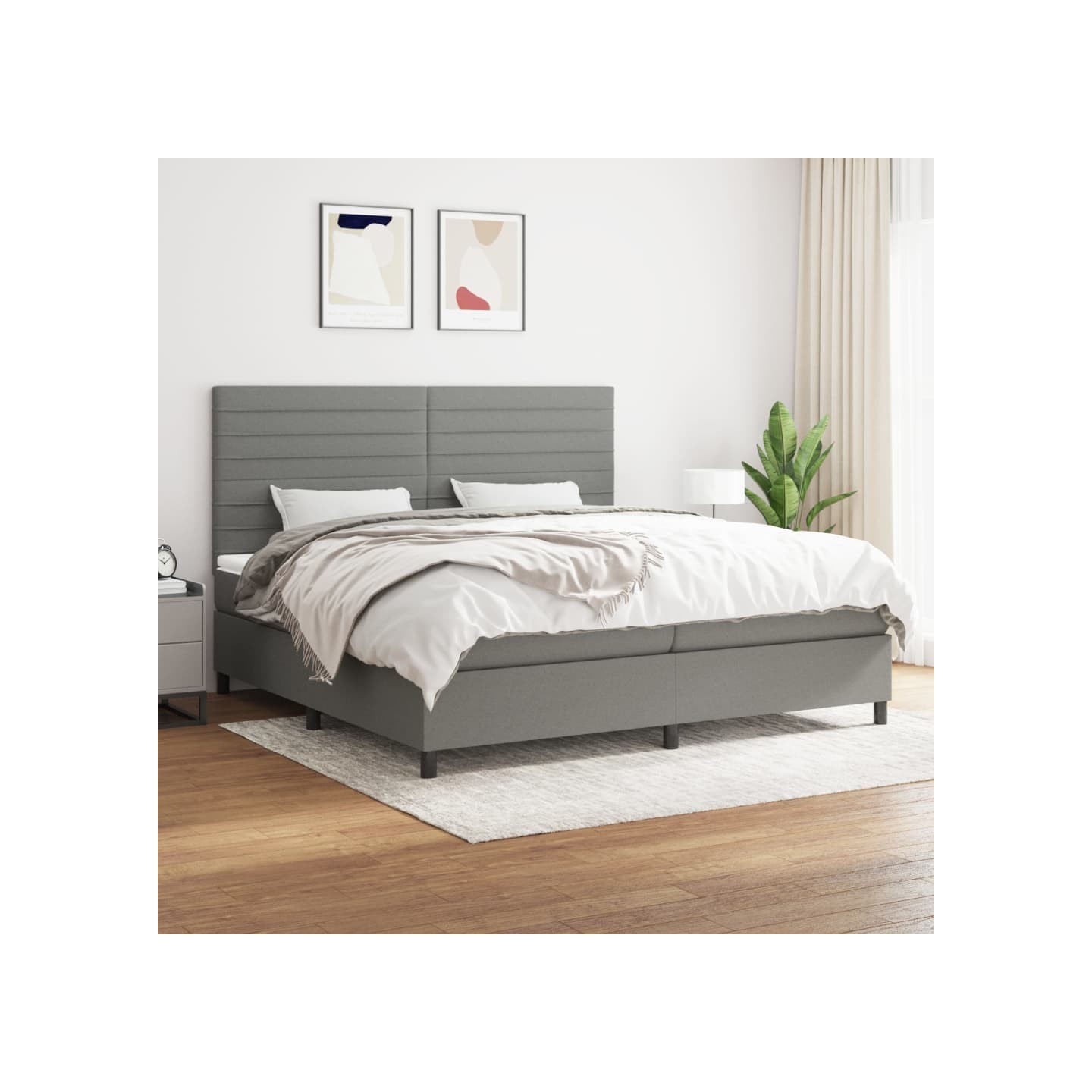 Sommier à lattes de lit avec matelas Gris foncé 200x200cm Tissu
