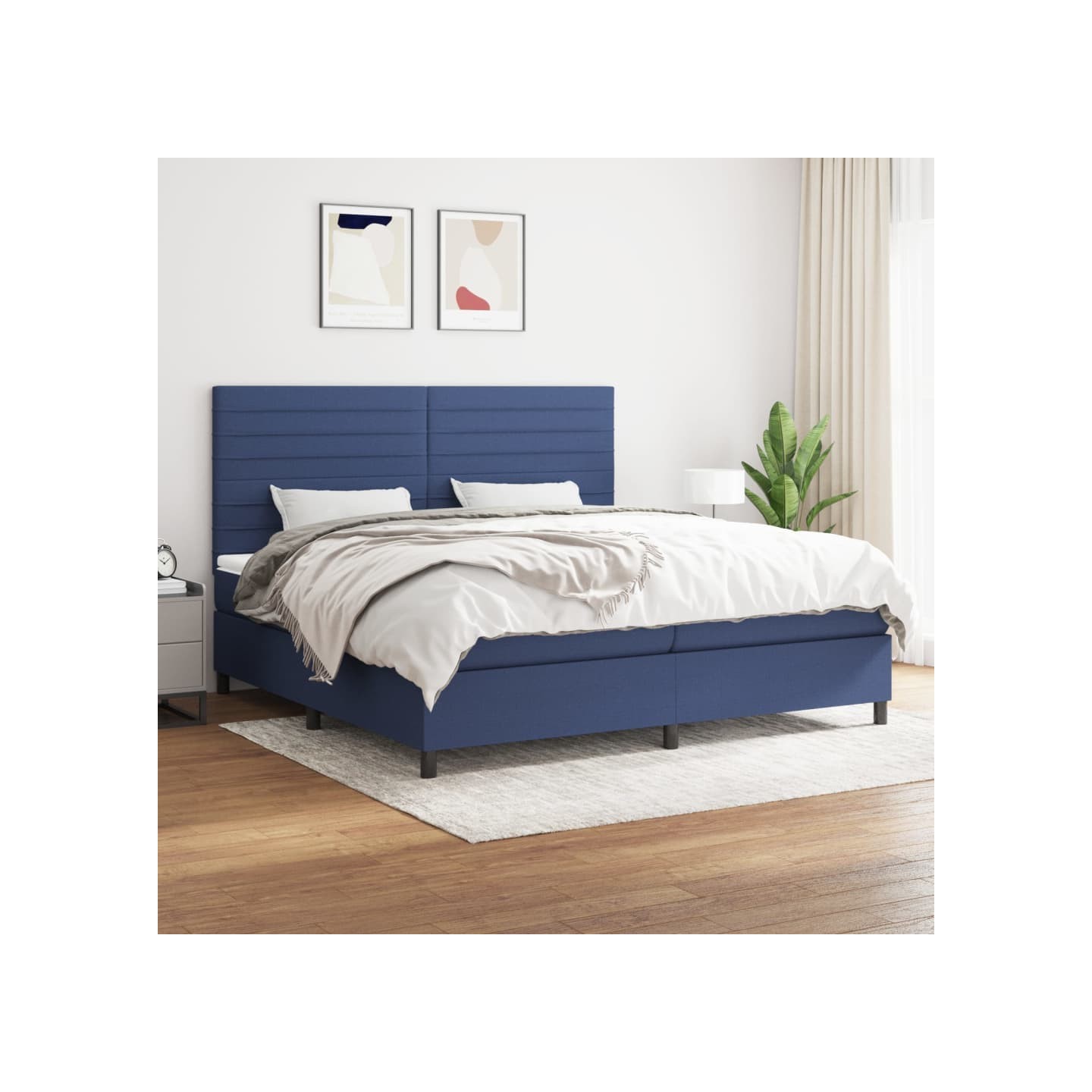 Sommier à lattes de lit avec matelas Bleu 200x200 cm Tissu