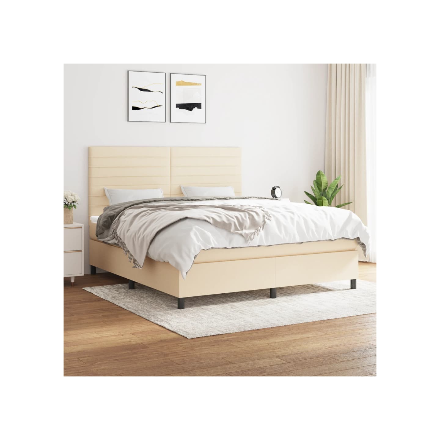 Sommier à lattes de lit avec matelas Crème 180x200 cm Tissu