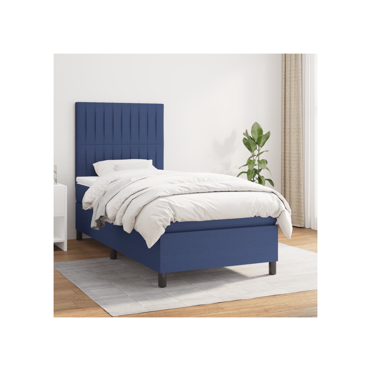 Sommier à lattes de lit avec matelas Bleu 90x200 cm Tissu