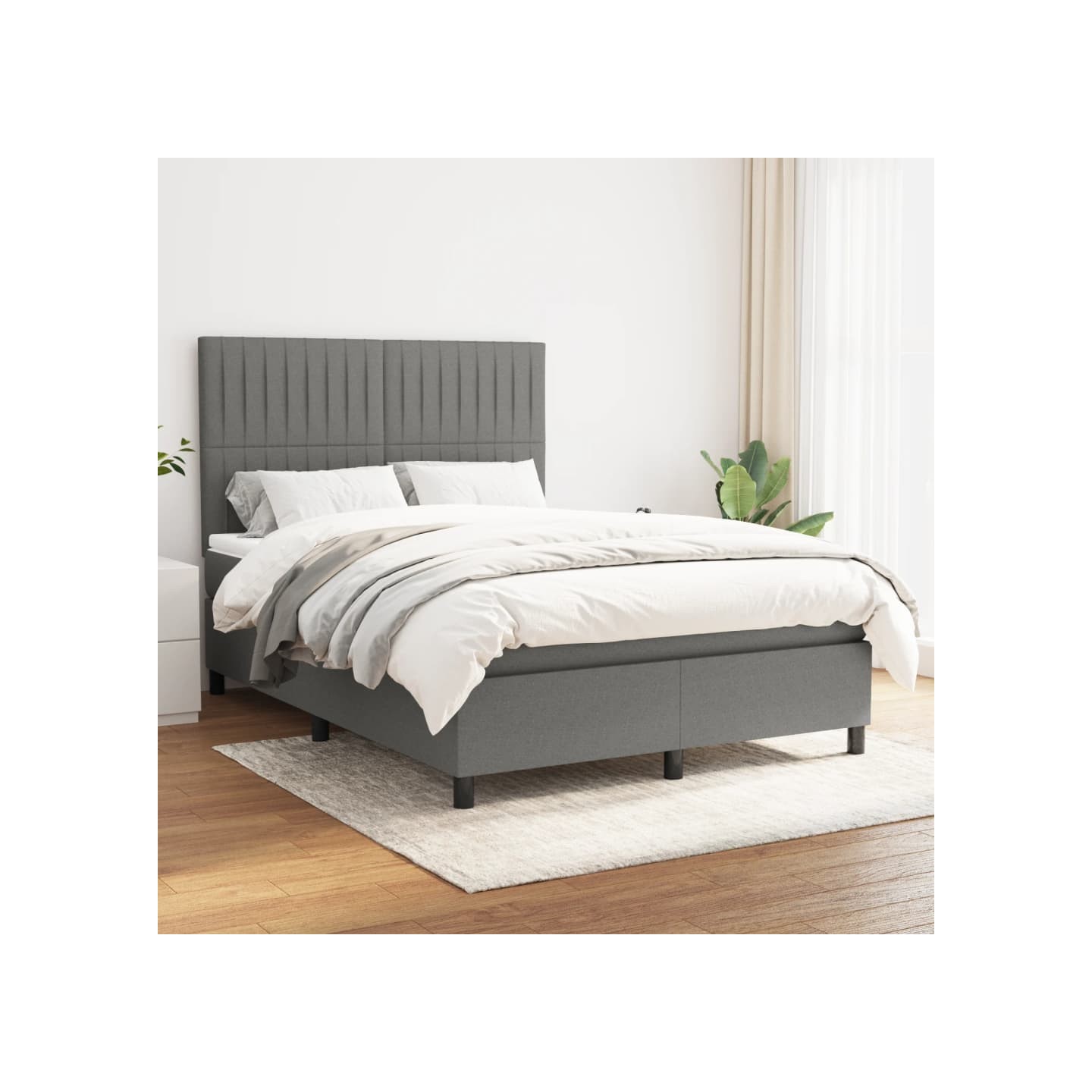 Sommier à lattes de lit avec matelas Gris foncé 140x200cm Tissu