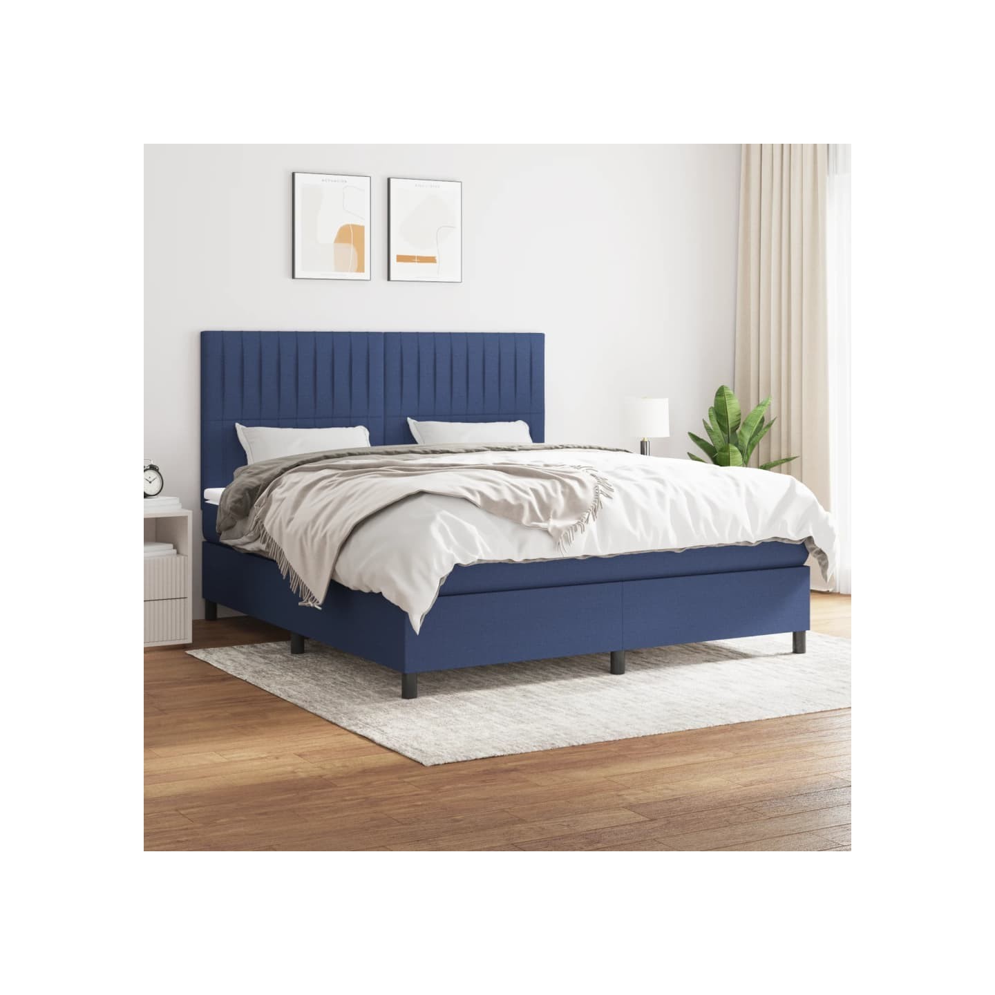 Sommier à lattes de lit avec matelas Bleu 160x200 cm Tissu
