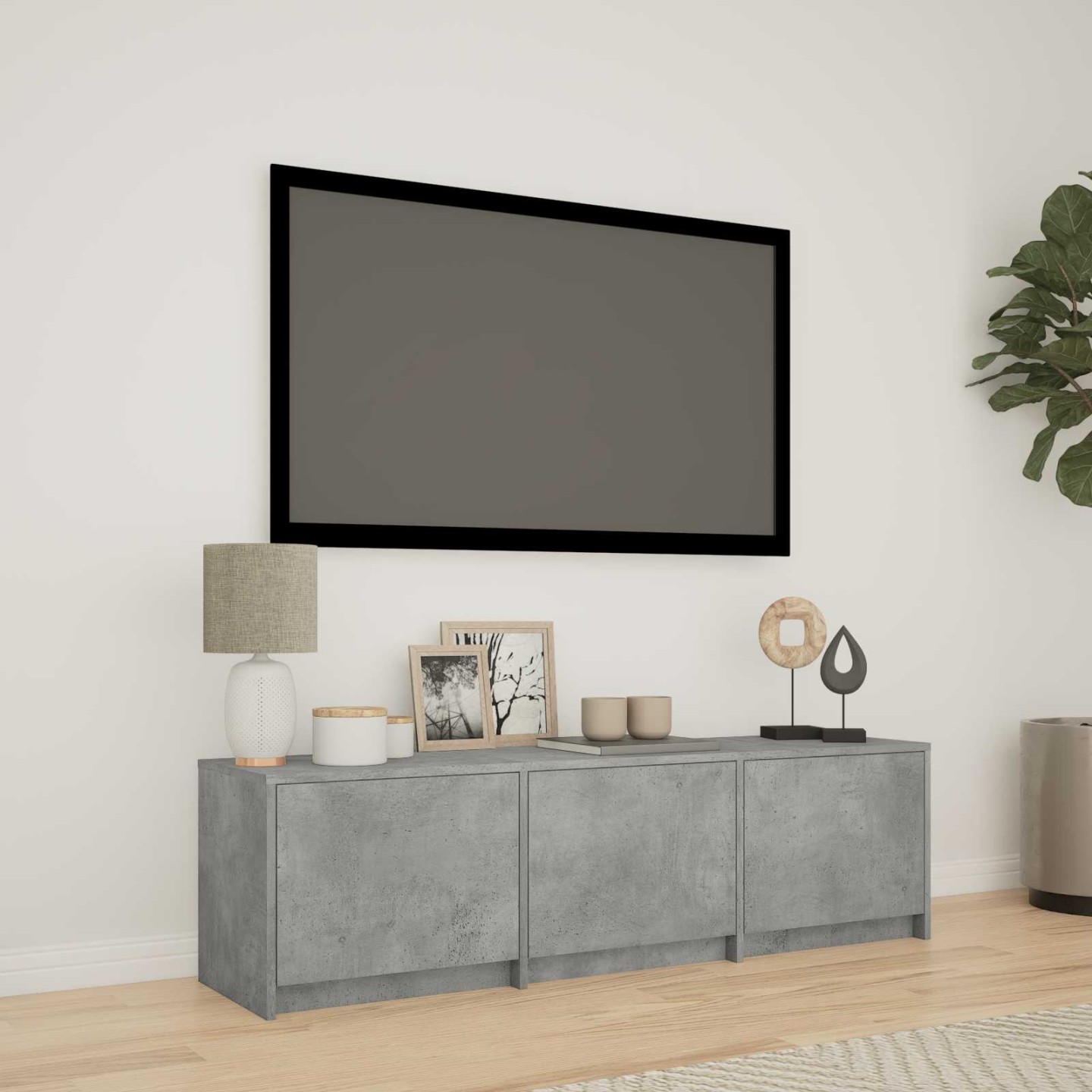 TV Cabinet with LED 140x34x40 cm Gris béton Bois d’ingénierie