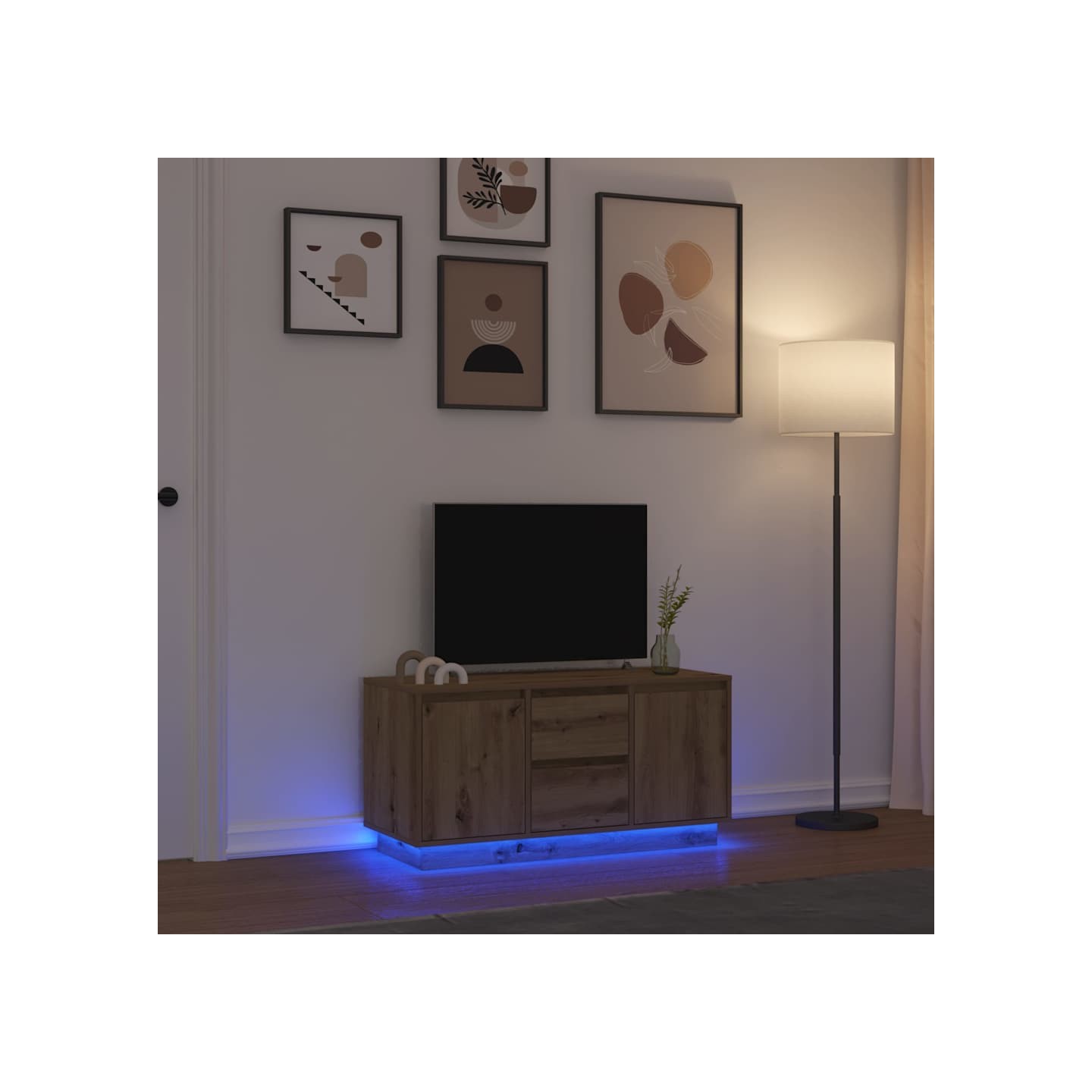 Meuble TV avec éclairages LED chêne artisanal 100x41x50 cm