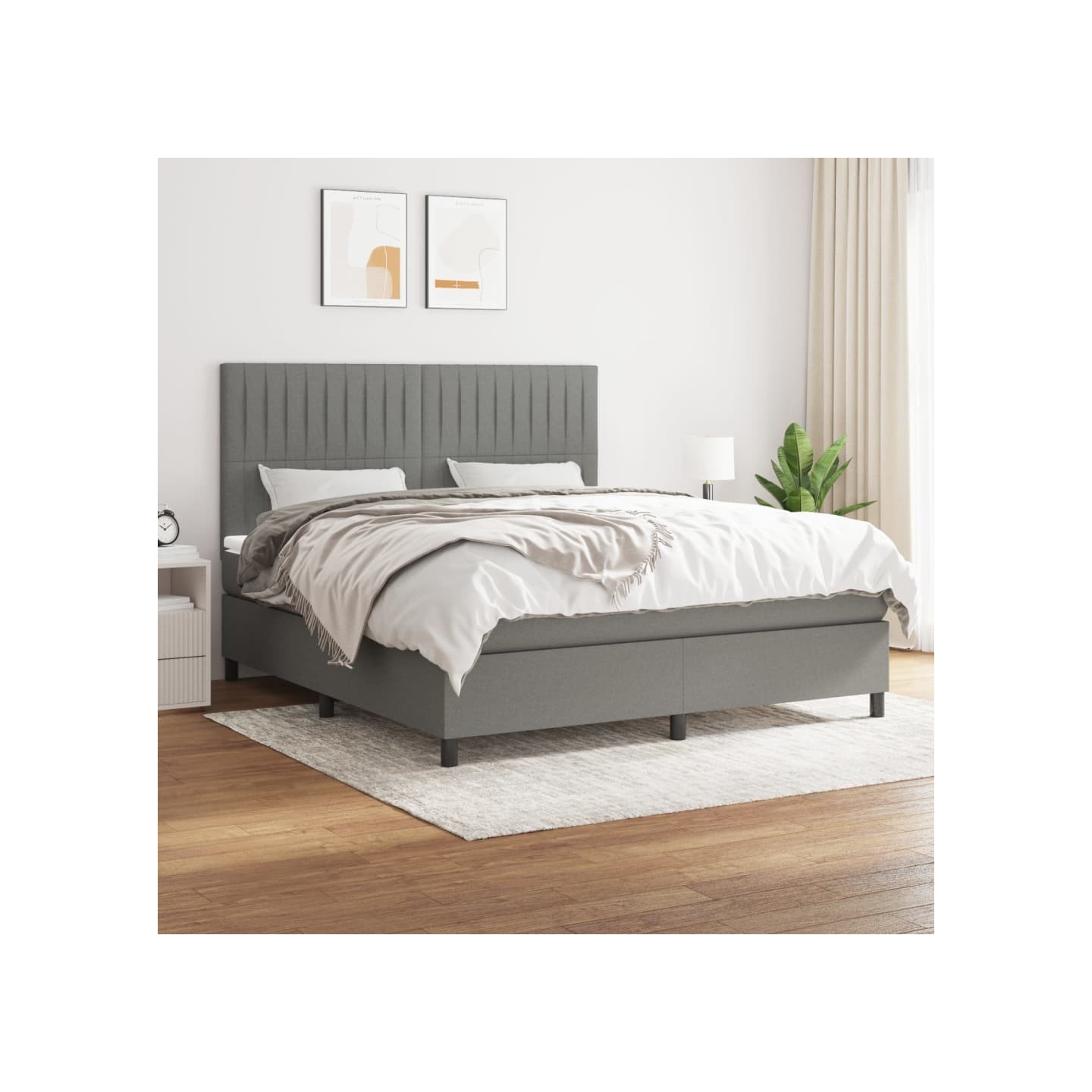 Sommier à lattes de lit avec matelas Gris foncé 180x200cm Tissu